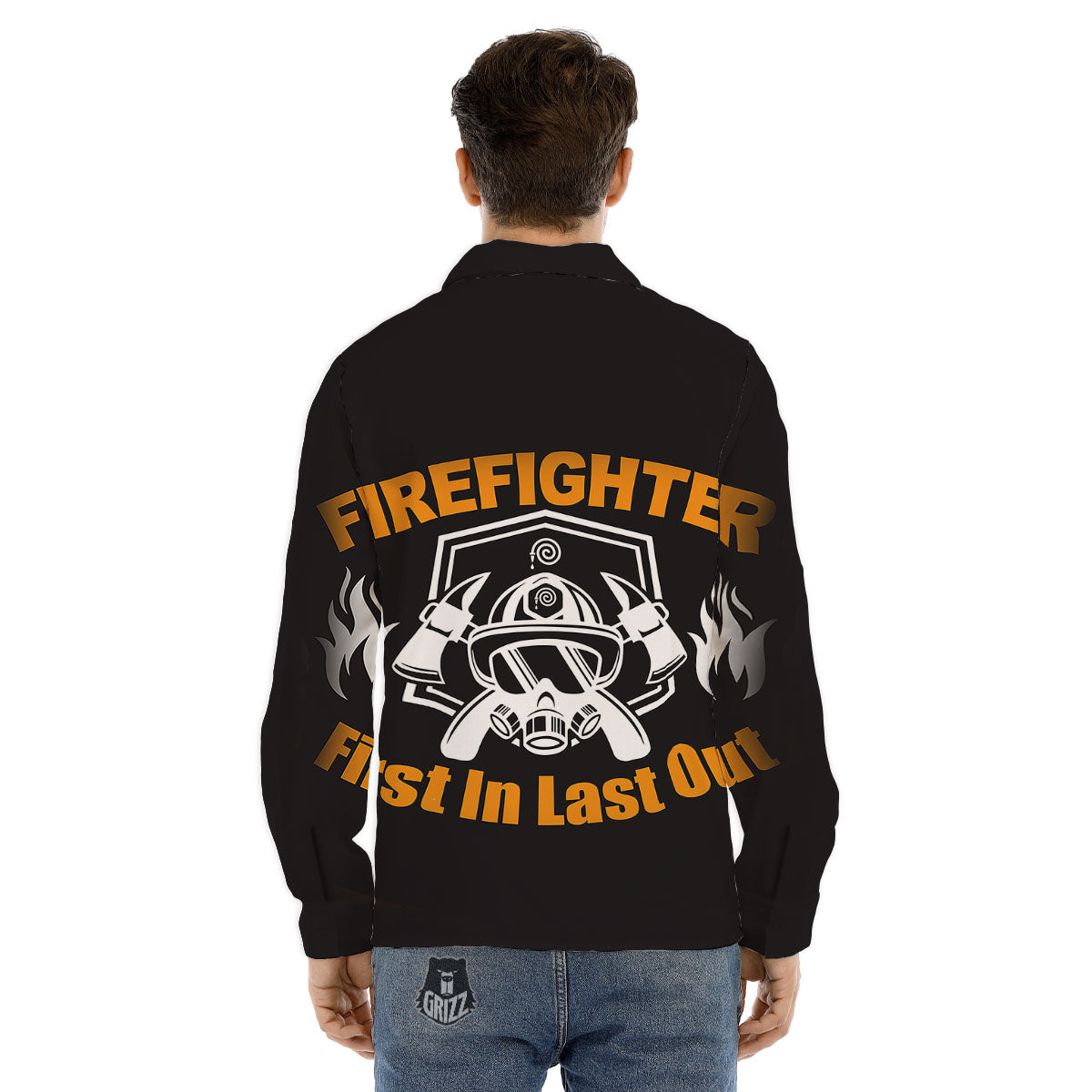 First In Last Out Firefighter Print Men's Dress Shirts-grizzshop