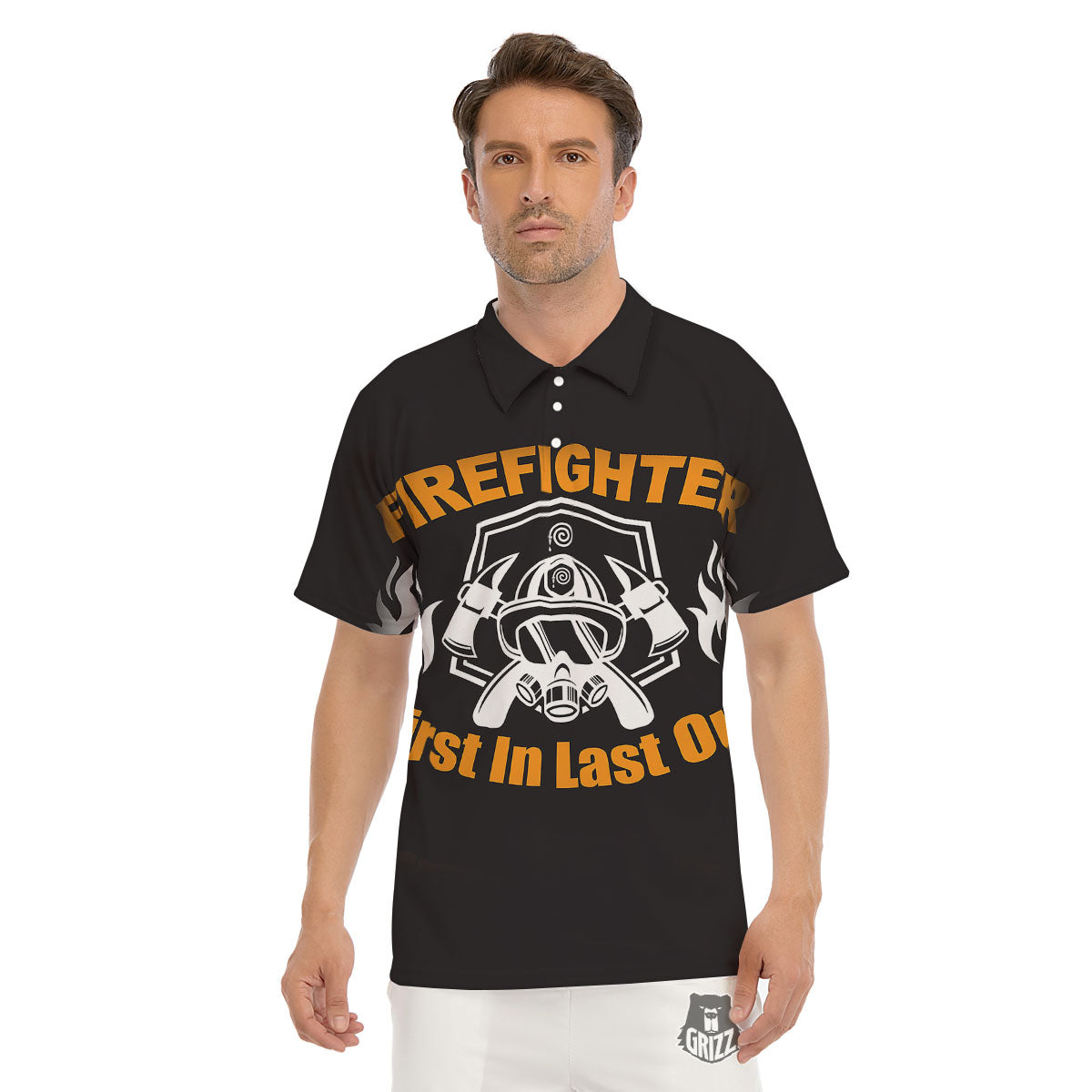 First In Last Out Firefighter Print Men's Golf Shirts-grizzshop