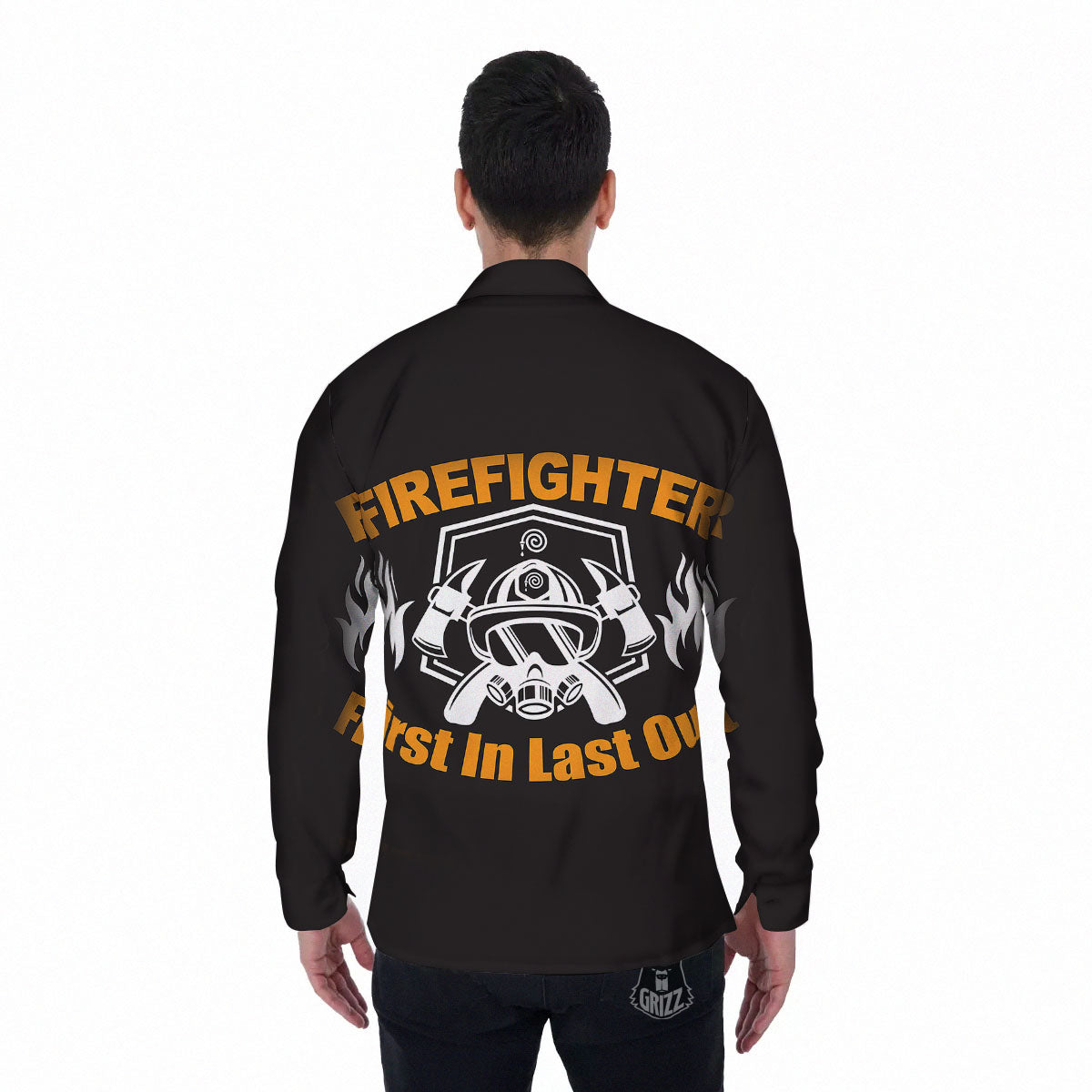 First In Last Out Firefighter Print Men's Long Sleeve Shirts-grizzshop
