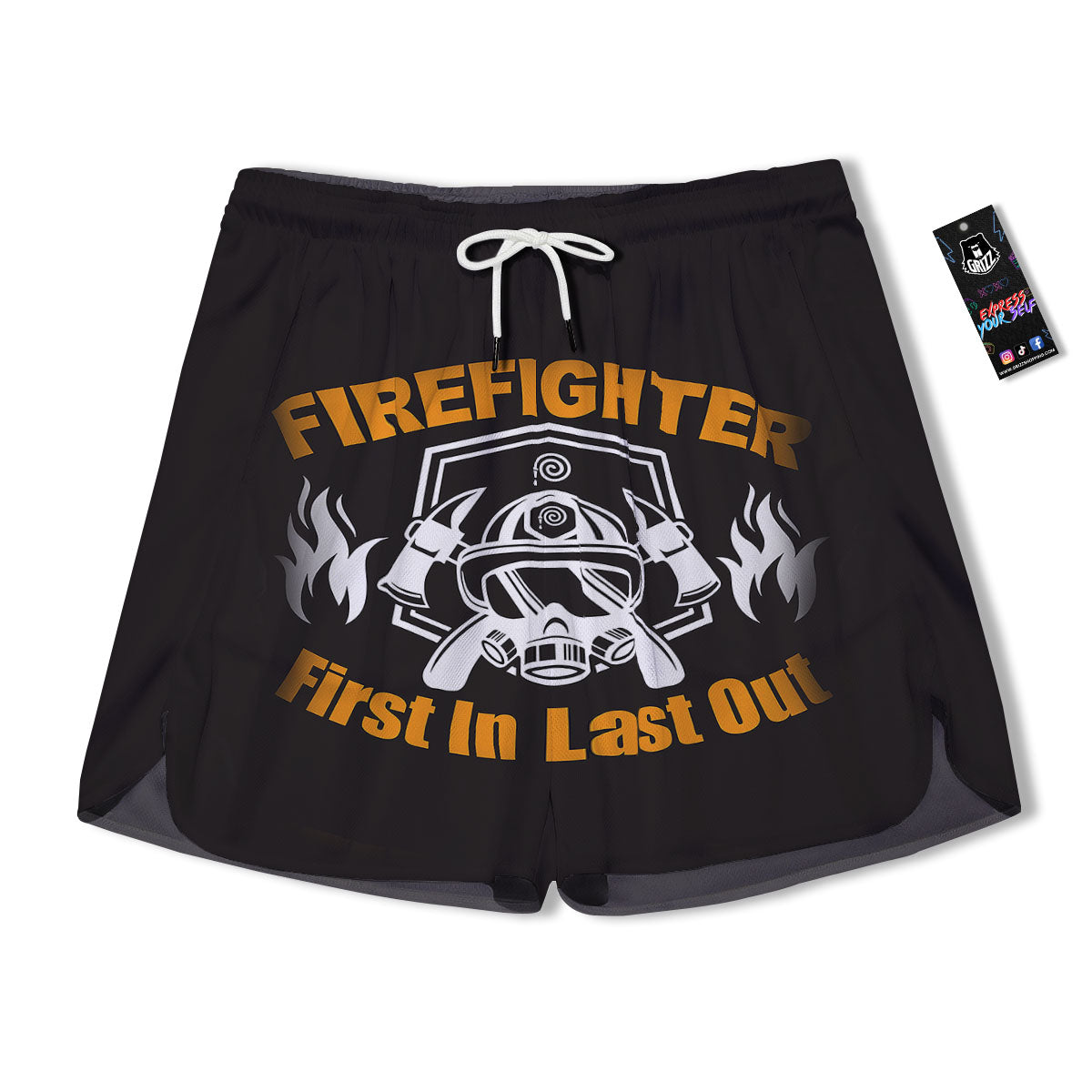 First In Last Out Firefighter Print Men's Running Shorts-grizzshop