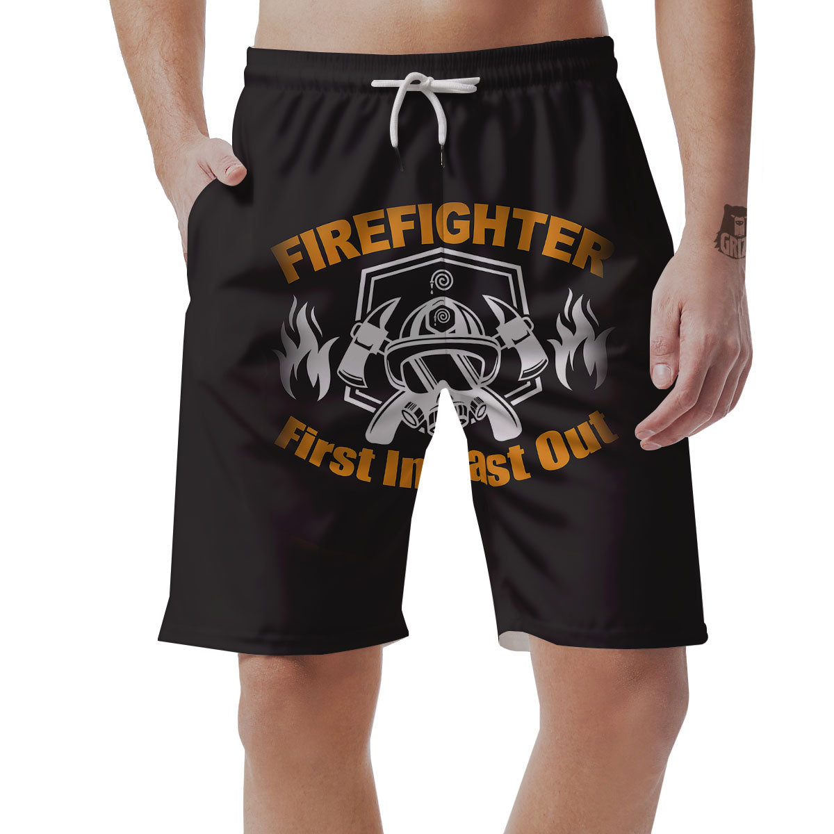 First In Last Out Firefighter Print Men's Shorts-grizzshop