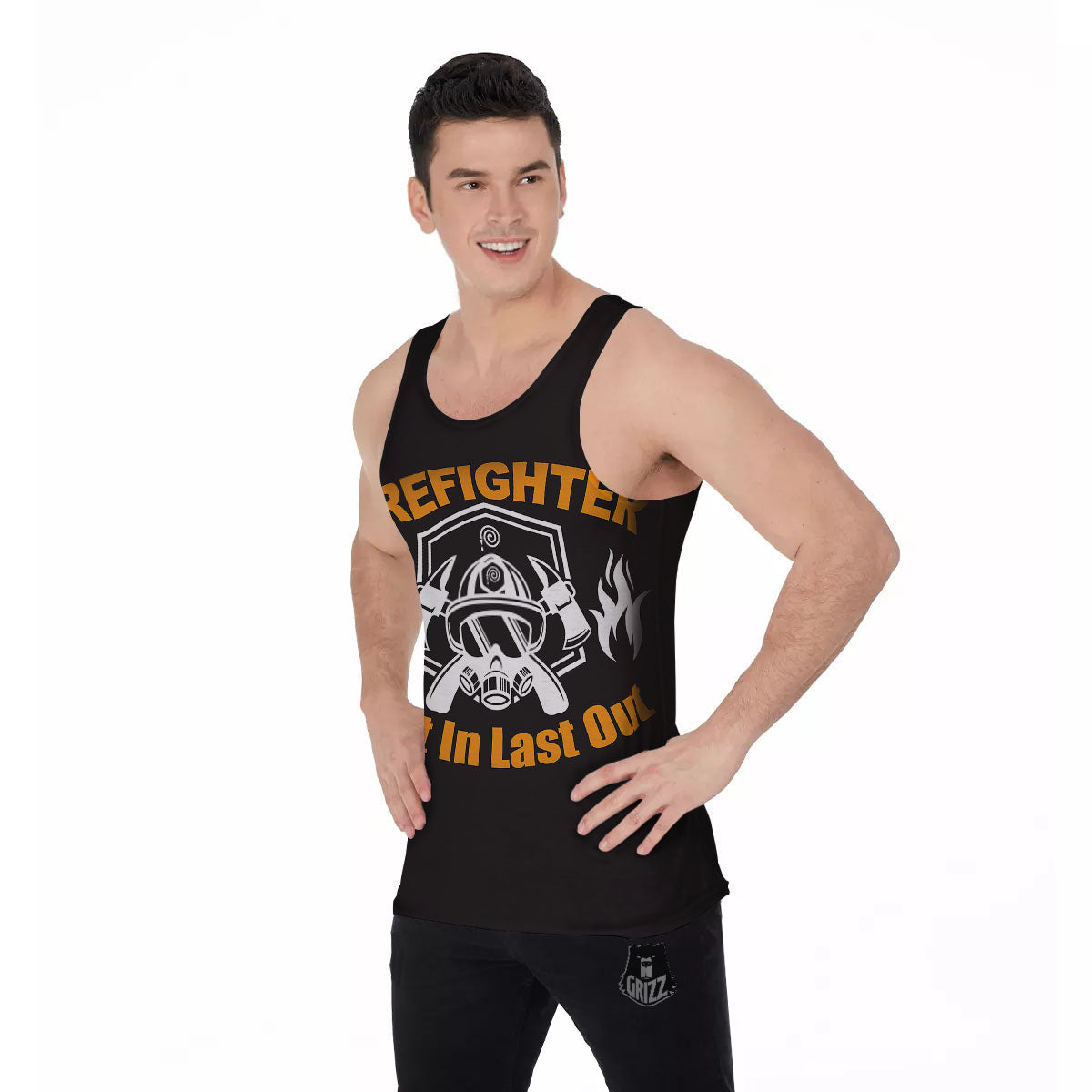 First In Last Out Firefighter Print Men's Tank Top-grizzshop