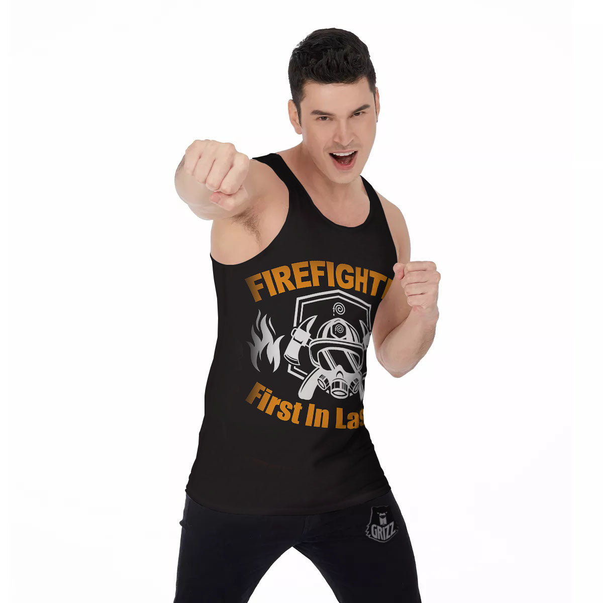 First In Last Out Firefighter Print Men's Tank Top-grizzshop