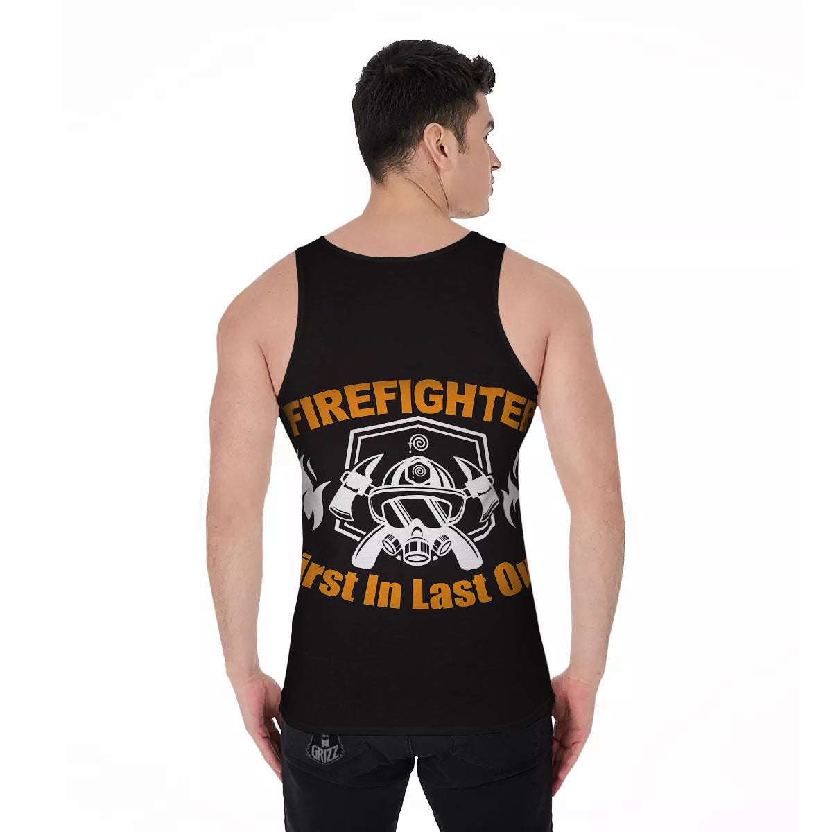First In Last Out Firefighter Print Men's Tank Top-grizzshop