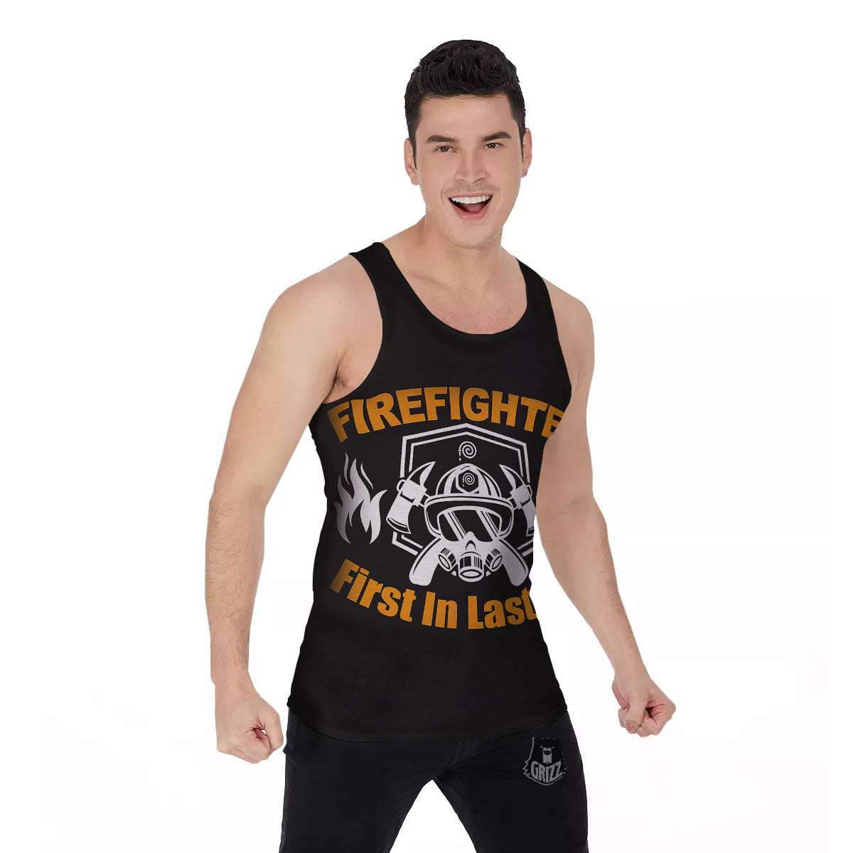First In Last Out Firefighter Print Men's Tank Top-grizzshop