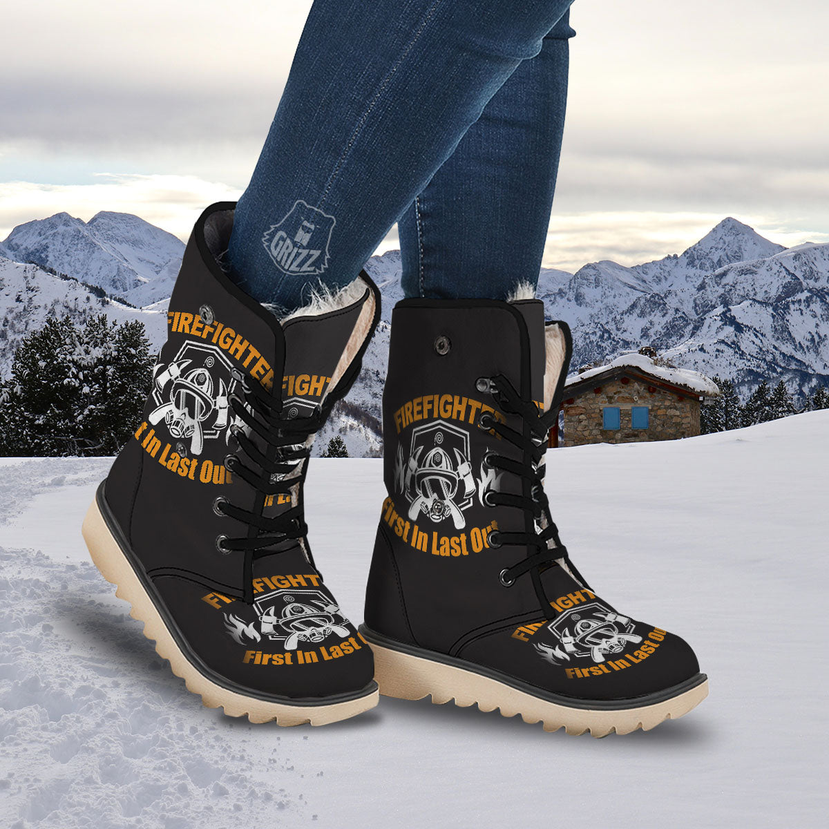 First In Last Out Firefighter Print Snow Boots-grizzshop