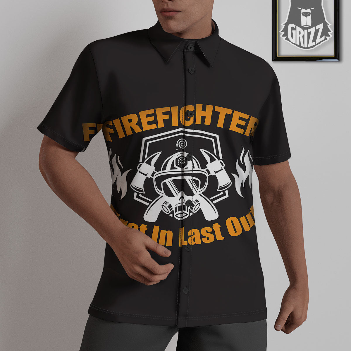 First In Last Out Firefighter Print Untucked Shirts-grizzshop