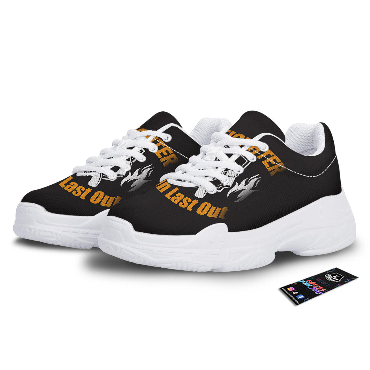 First In Last Out Firefighter Print White Chunky Shoes-grizzshop