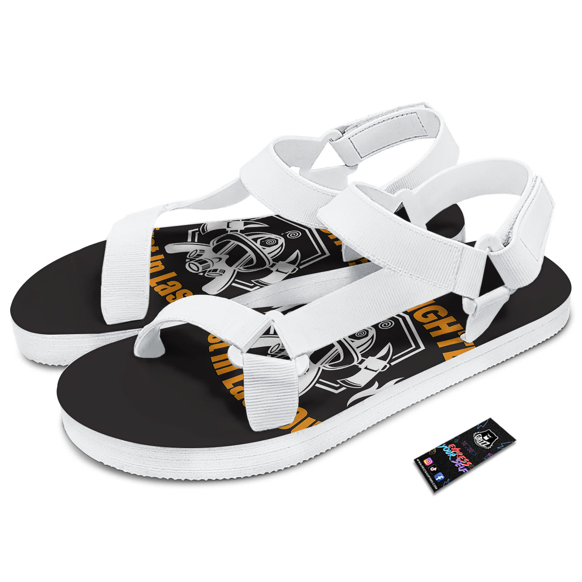 First In Last Out Firefighter Print White Open Toe Sandals-grizzshop