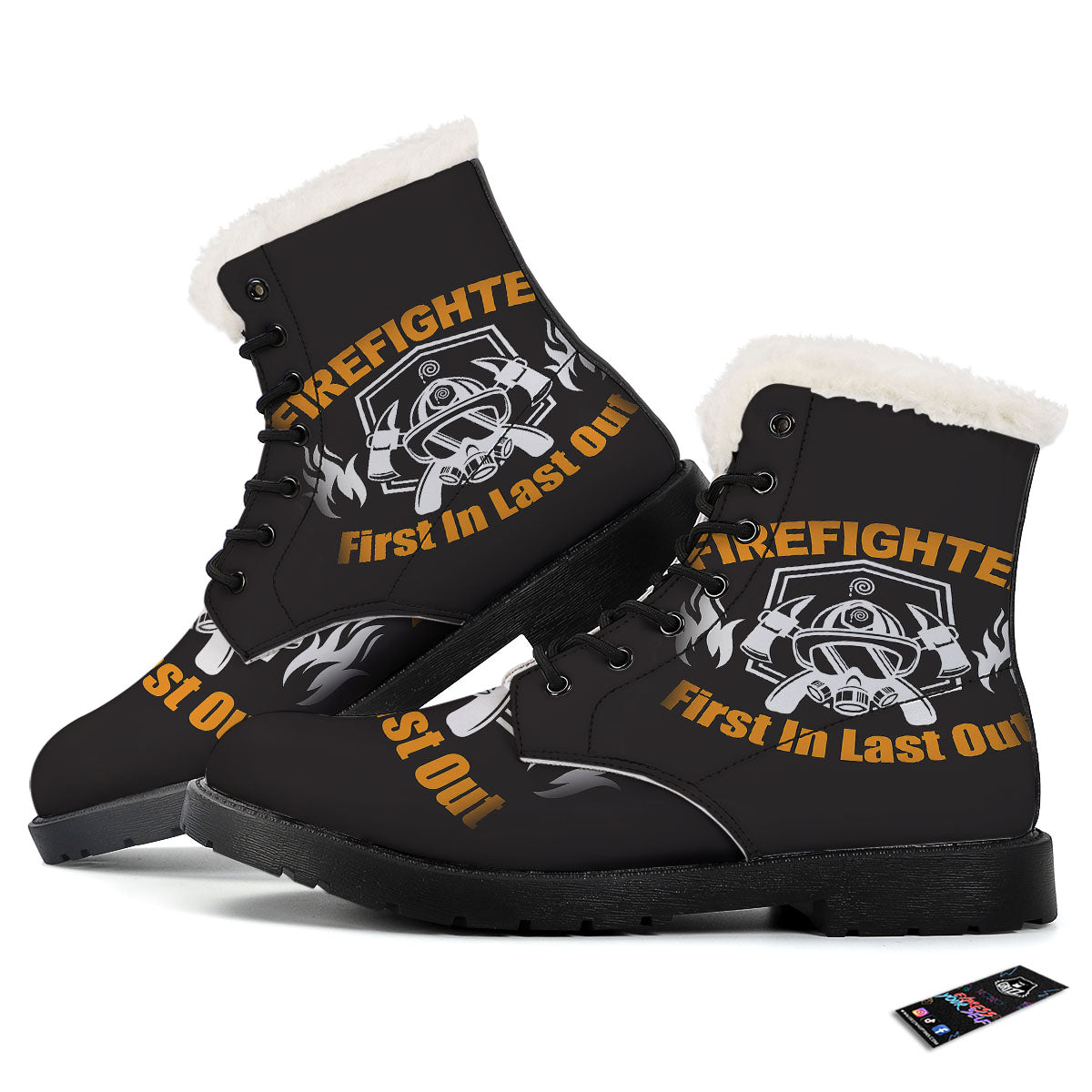 First In Last Out Firefighter Print Winter Boots-grizzshop