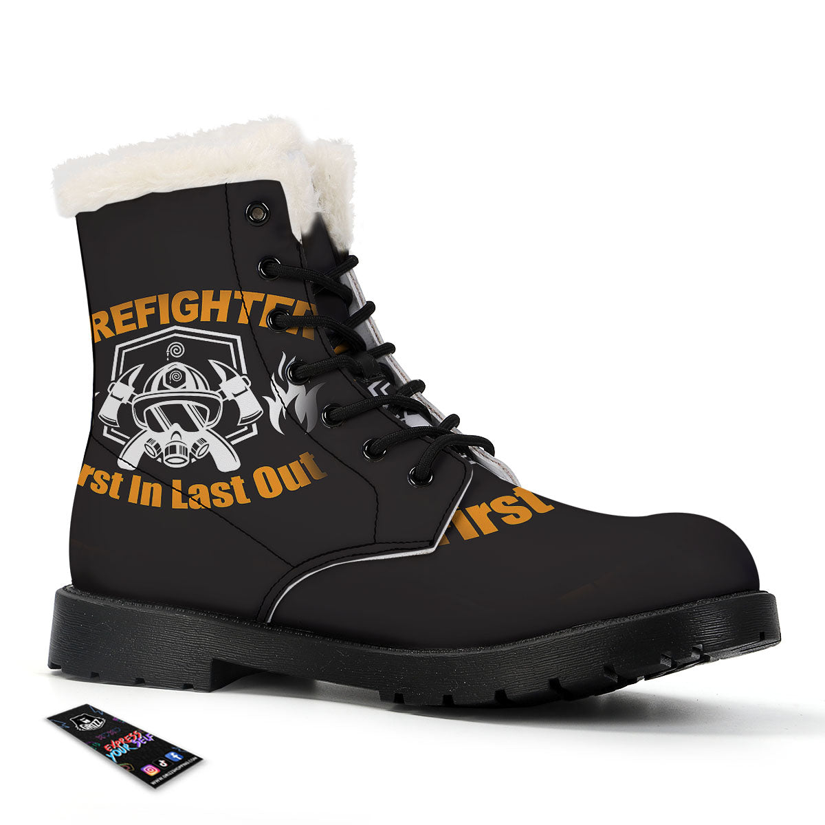 First In Last Out Firefighter Print Winter Boots-grizzshop