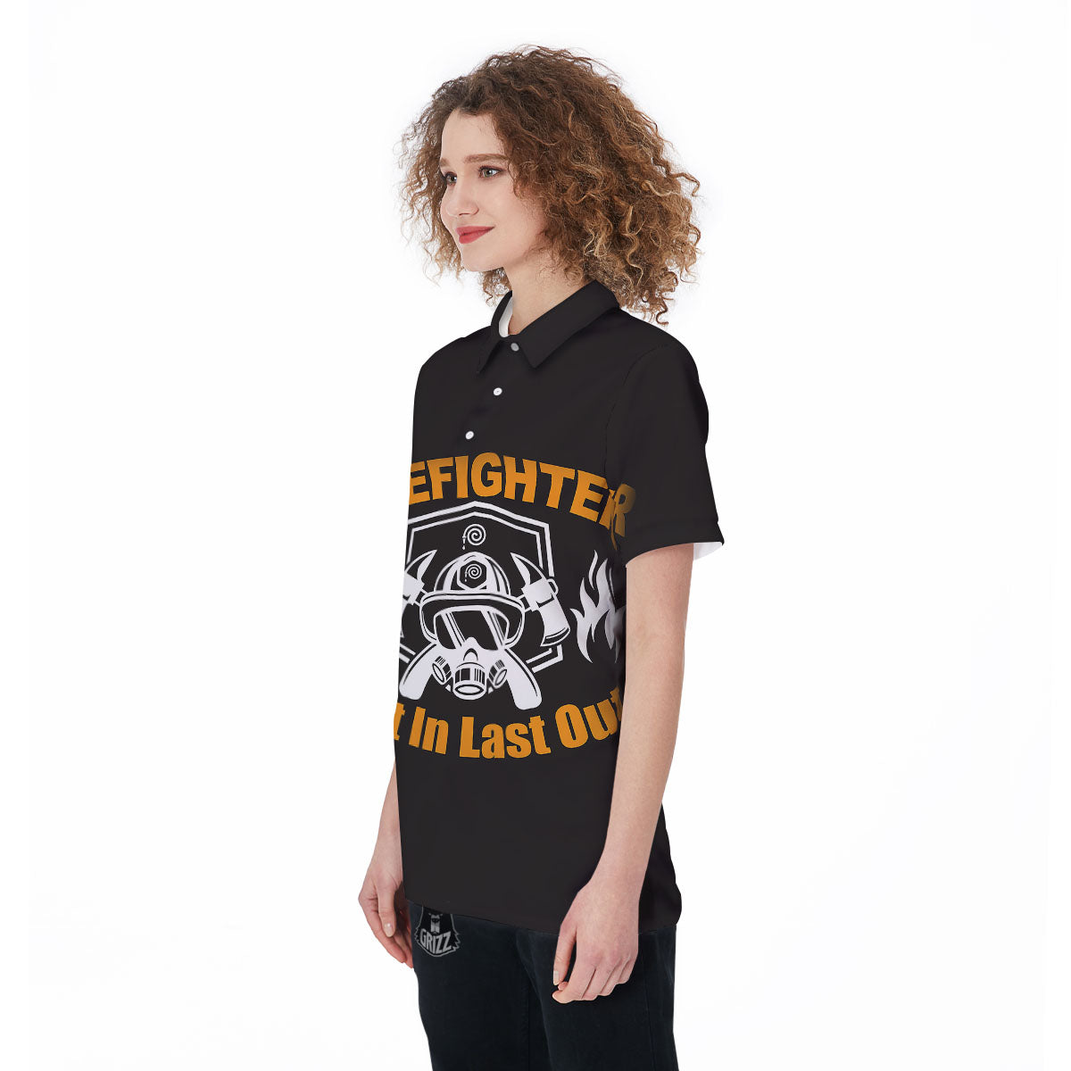 First In Last Out Firefighter Print Women's Golf Shirts-grizzshop