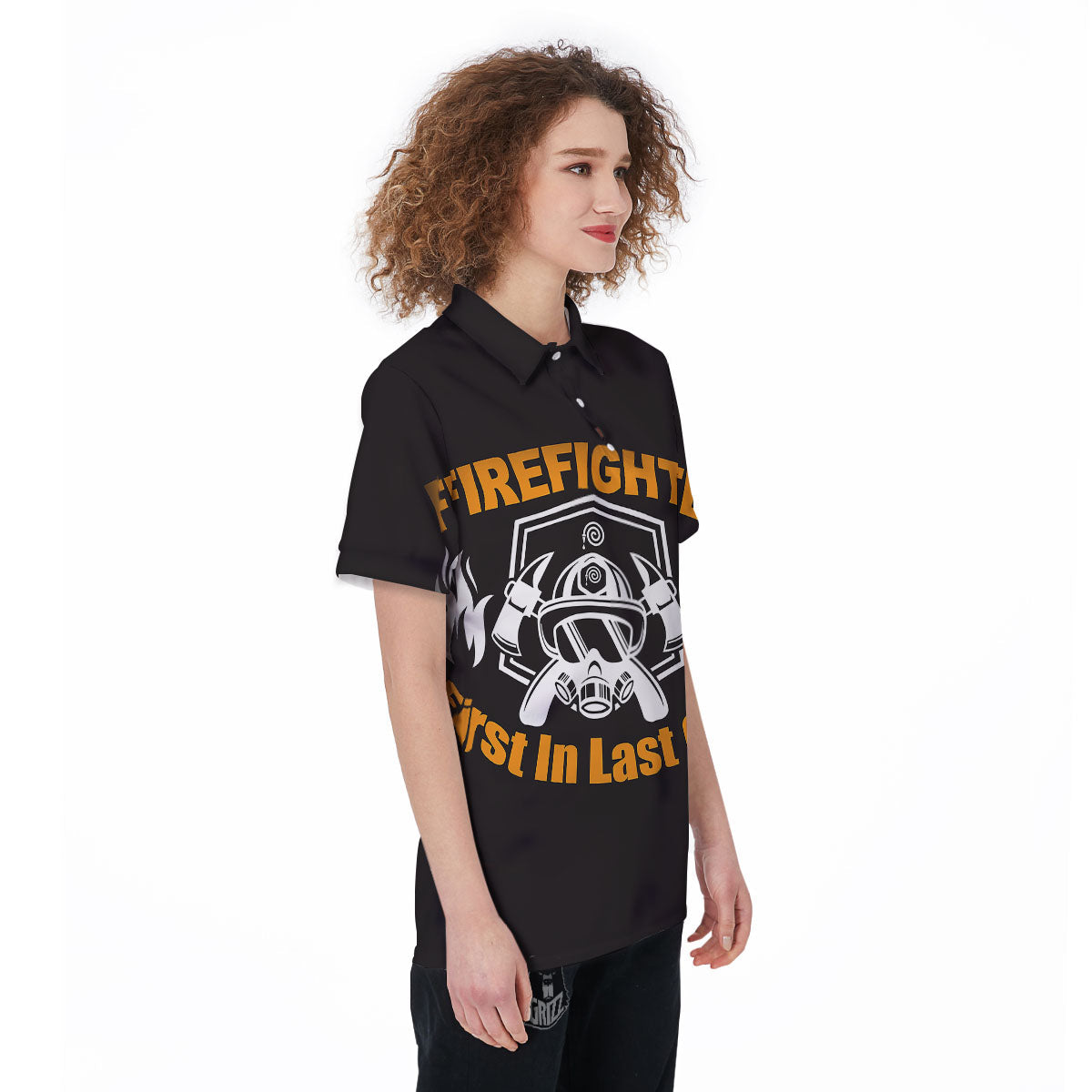 First In Last Out Firefighter Print Women's Golf Shirts-grizzshop