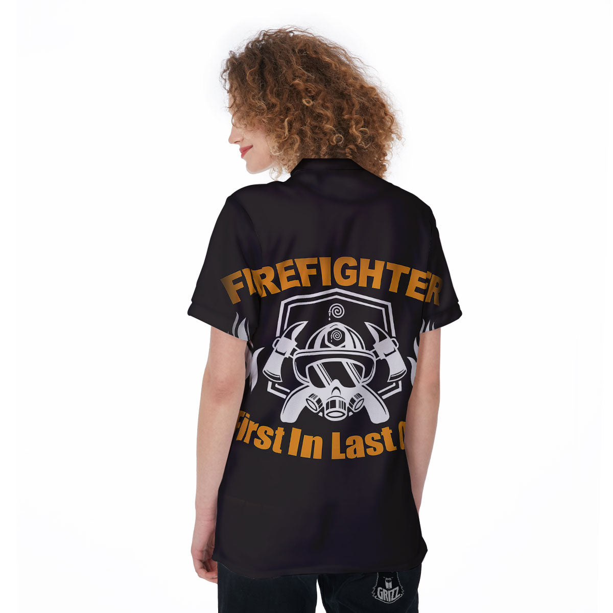 First In Last Out Firefighter Print Women's Golf Shirts-grizzshop