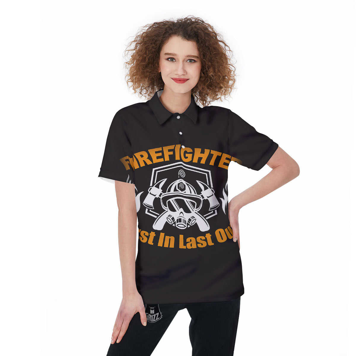 First In Last Out Firefighter Print Women's Golf Shirts-grizzshop