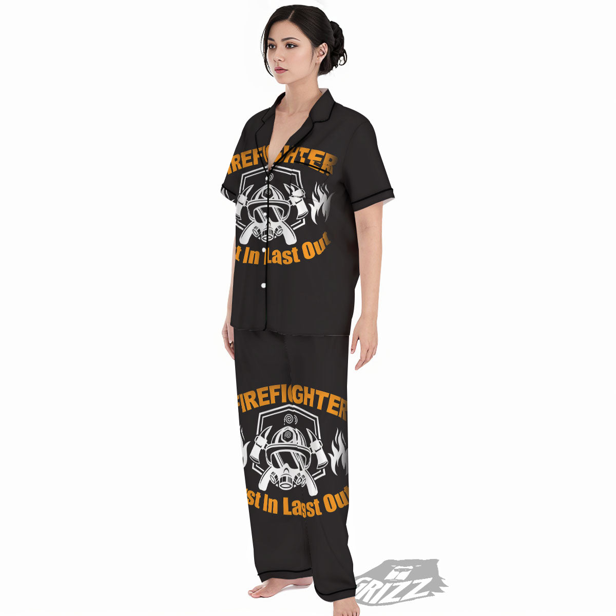 First In Last Out Firefighter Print Women's Pajamas Set-grizzshop