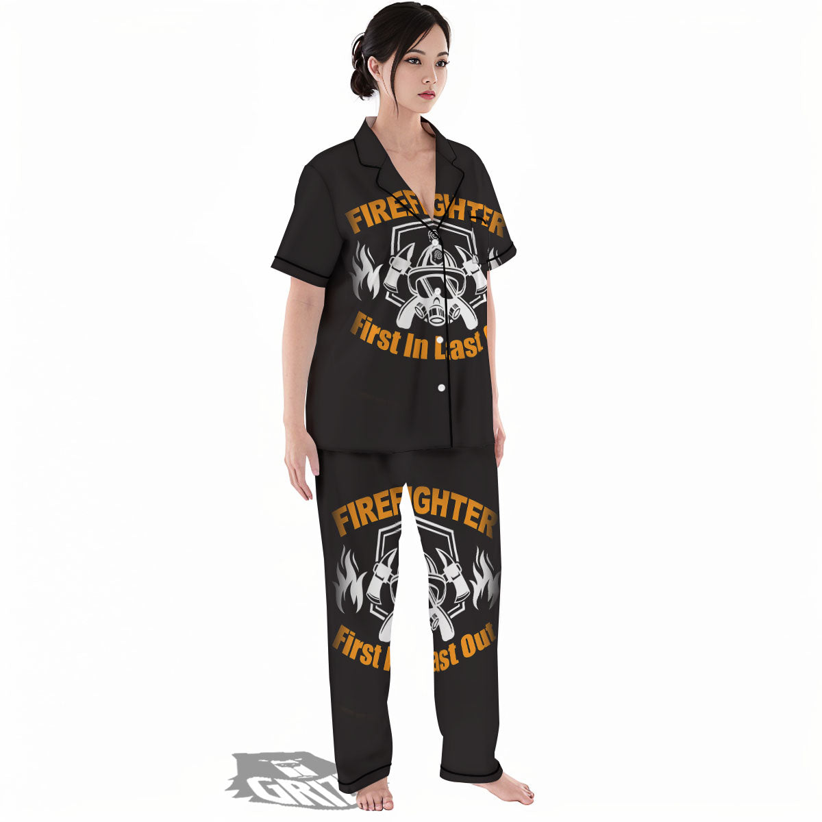 First In Last Out Firefighter Print Women's Pajamas Set-grizzshop