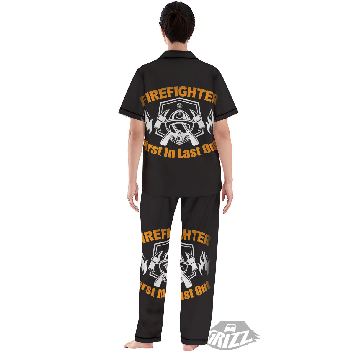 First In Last Out Firefighter Print Women's Pajamas Set-grizzshop