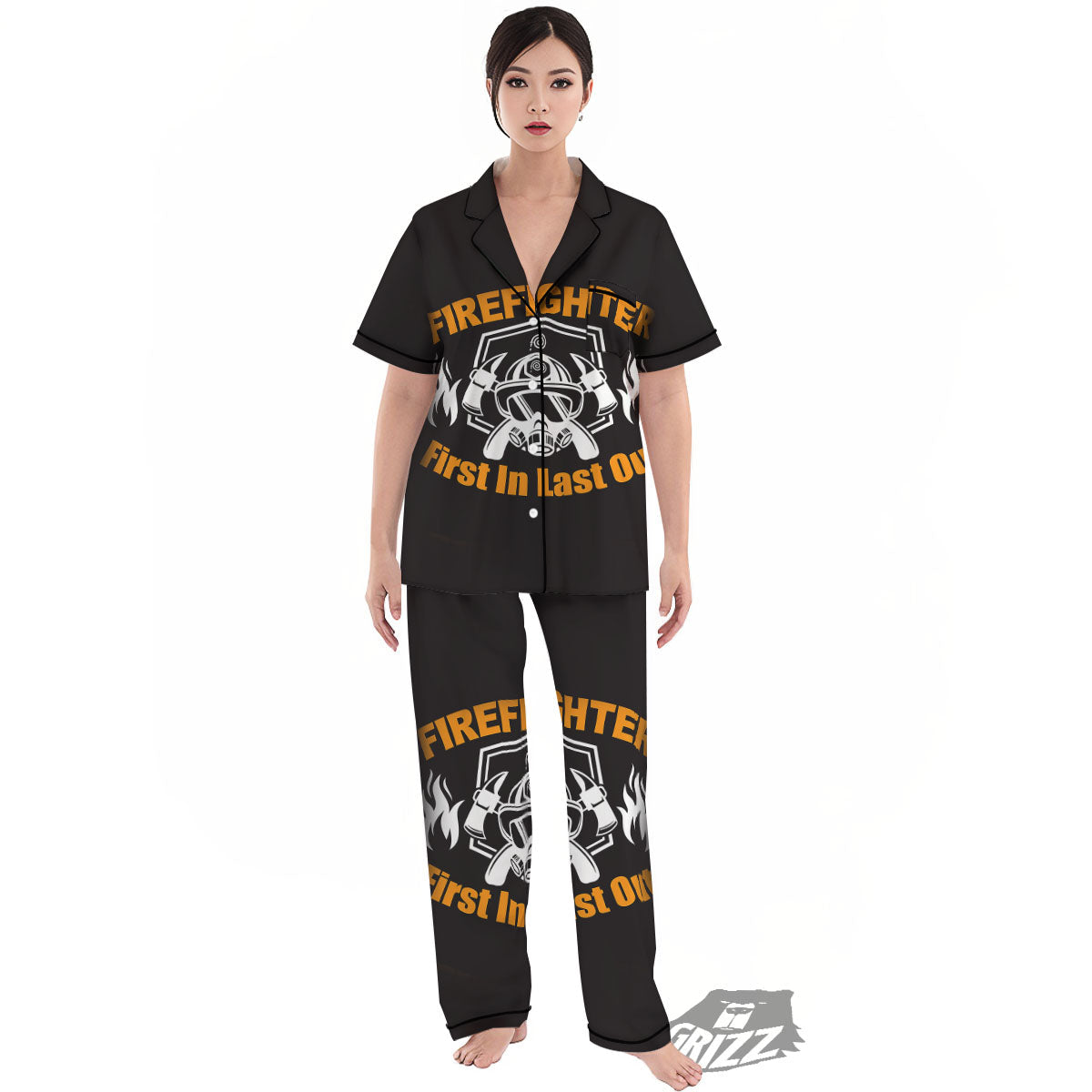 First In Last Out Firefighter Print Women's Pajamas Set-grizzshop