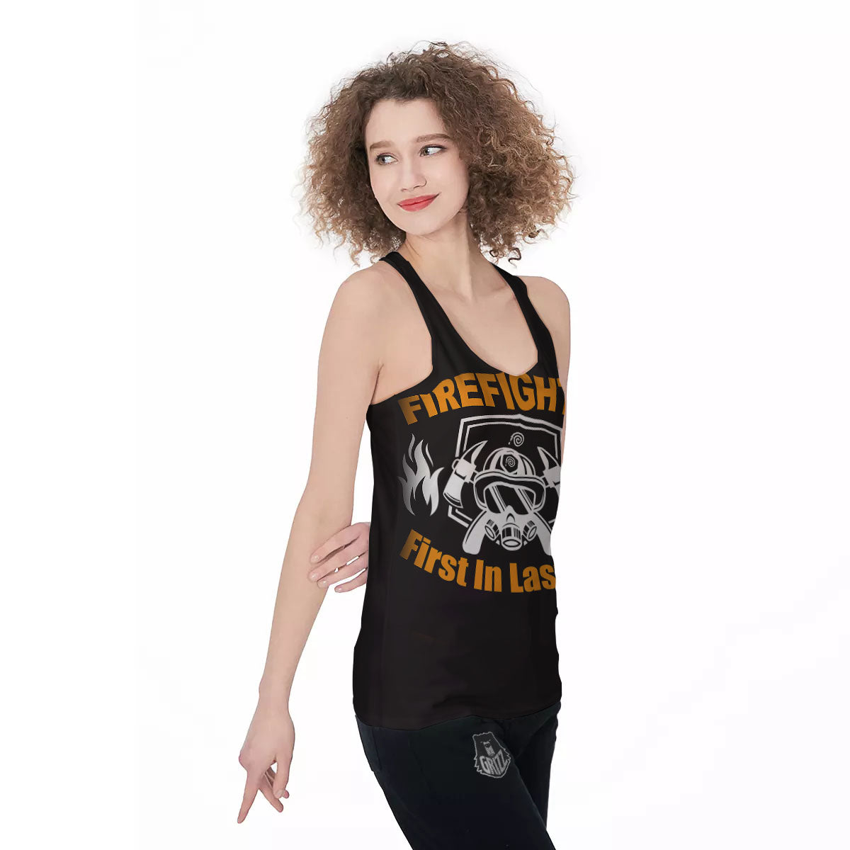 First In Last Out Firefighter Print Women's Racerback Tank Top-grizzshop