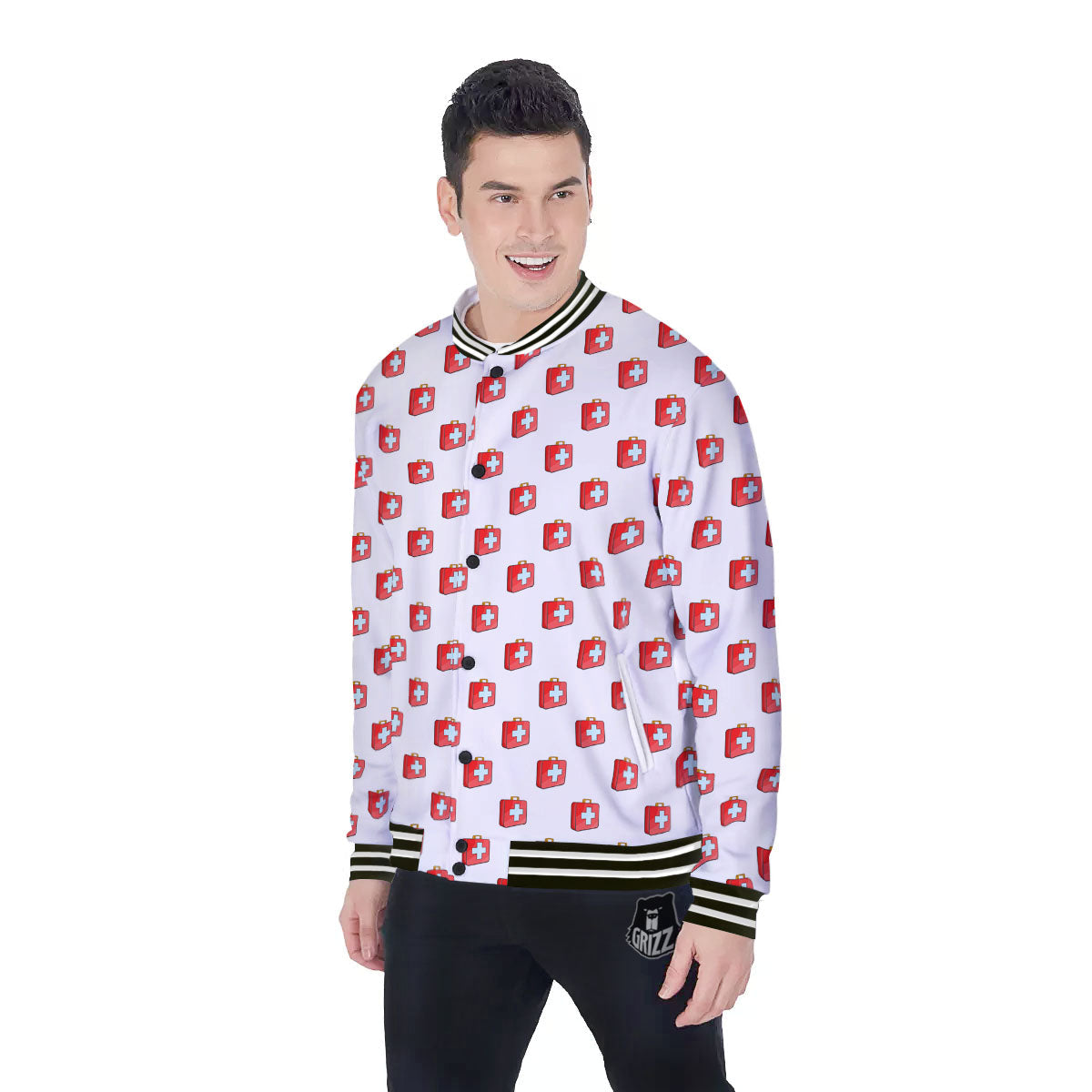 First Kit Aid Paramedic Print Pattern Baseball Jacket-grizzshop