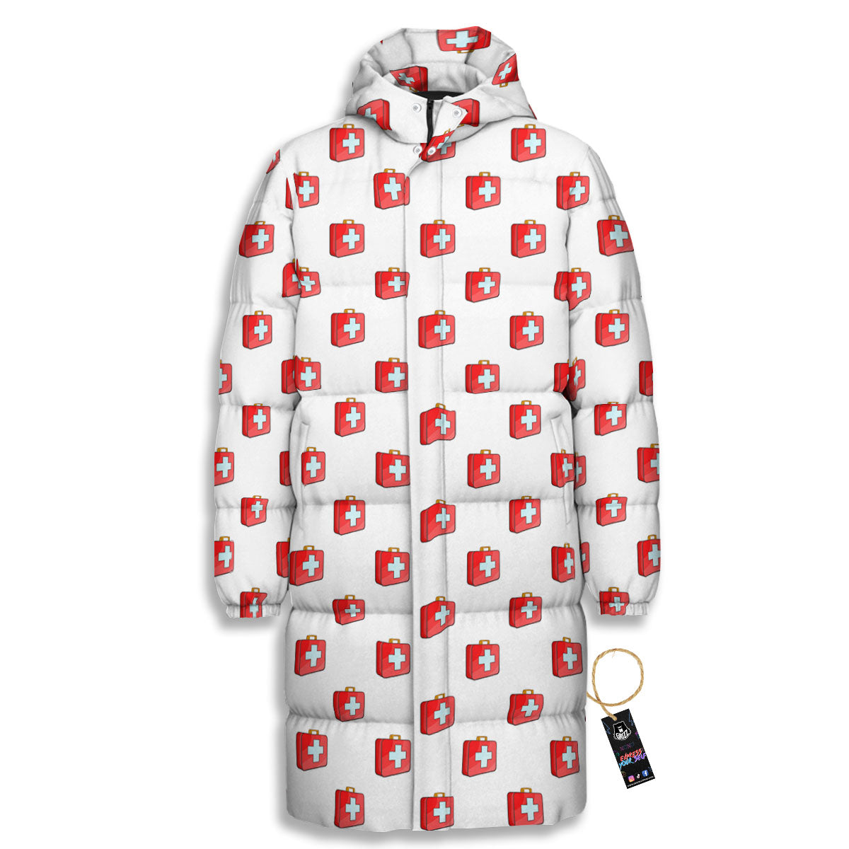 First Kit Aid Paramedic Print Pattern Long Down Jacket-grizzshop