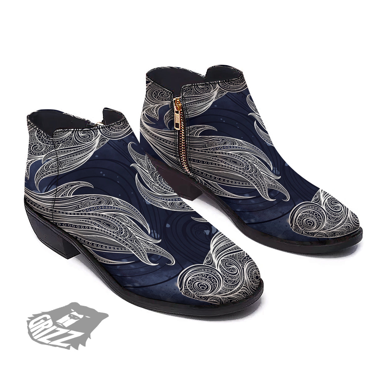 Fish Bohemian Spiritual Print Ankle Boots-grizzshop