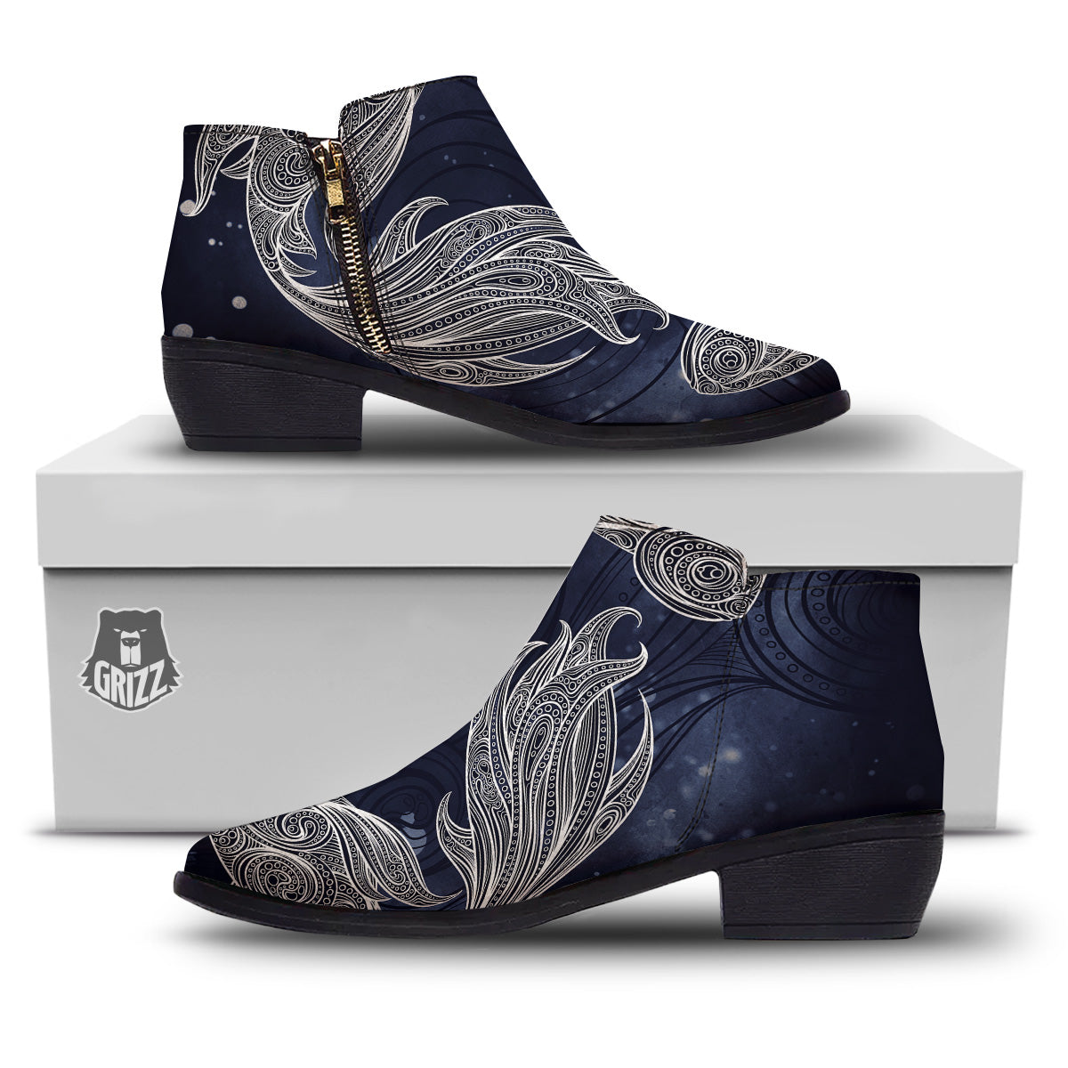 Fish Bohemian Spiritual Print Ankle Boots-grizzshop