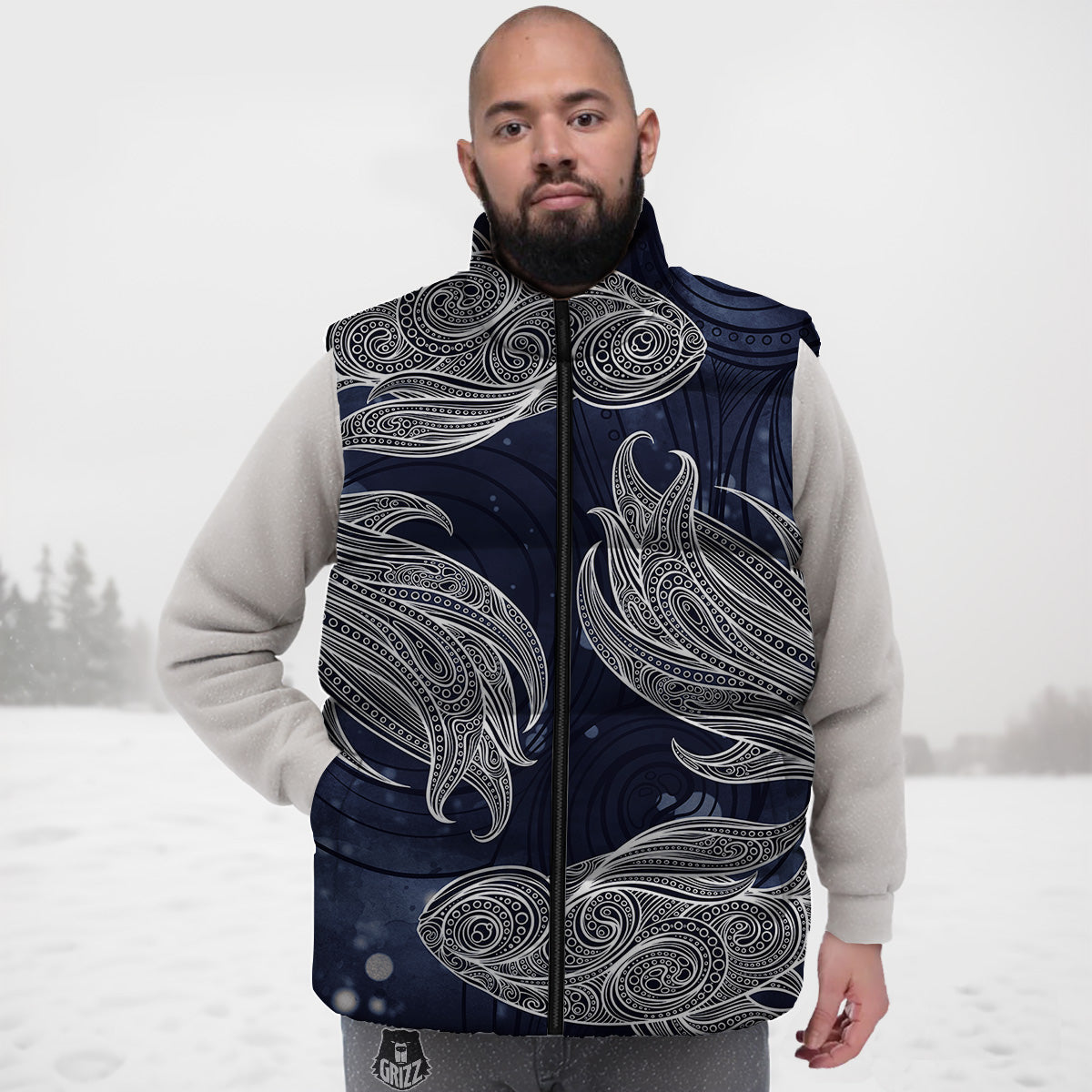 Fish Bohemian Spiritual Print Down Vest
