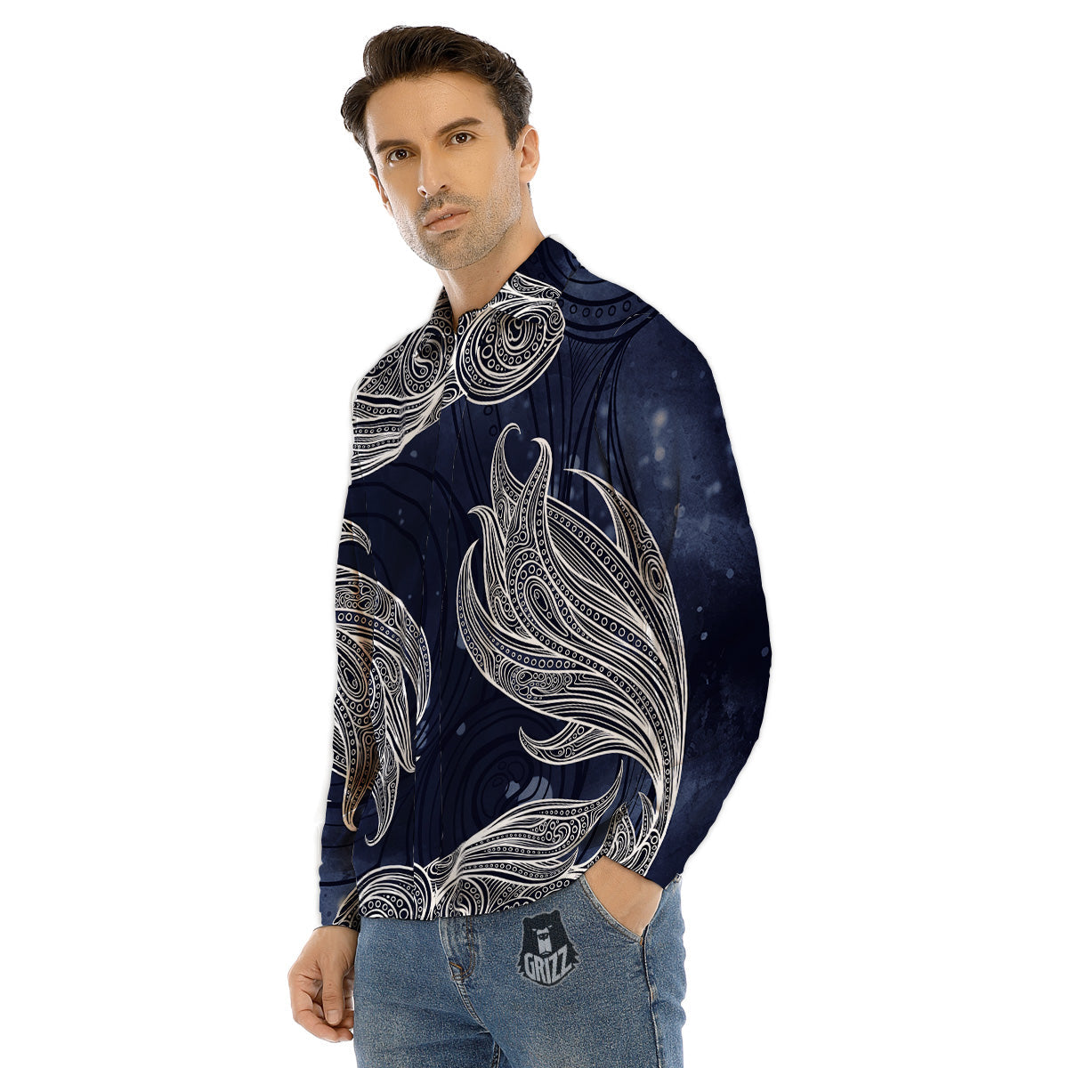 Fish Bohemian Spiritual Print Men's Dress Shirts-grizzshop