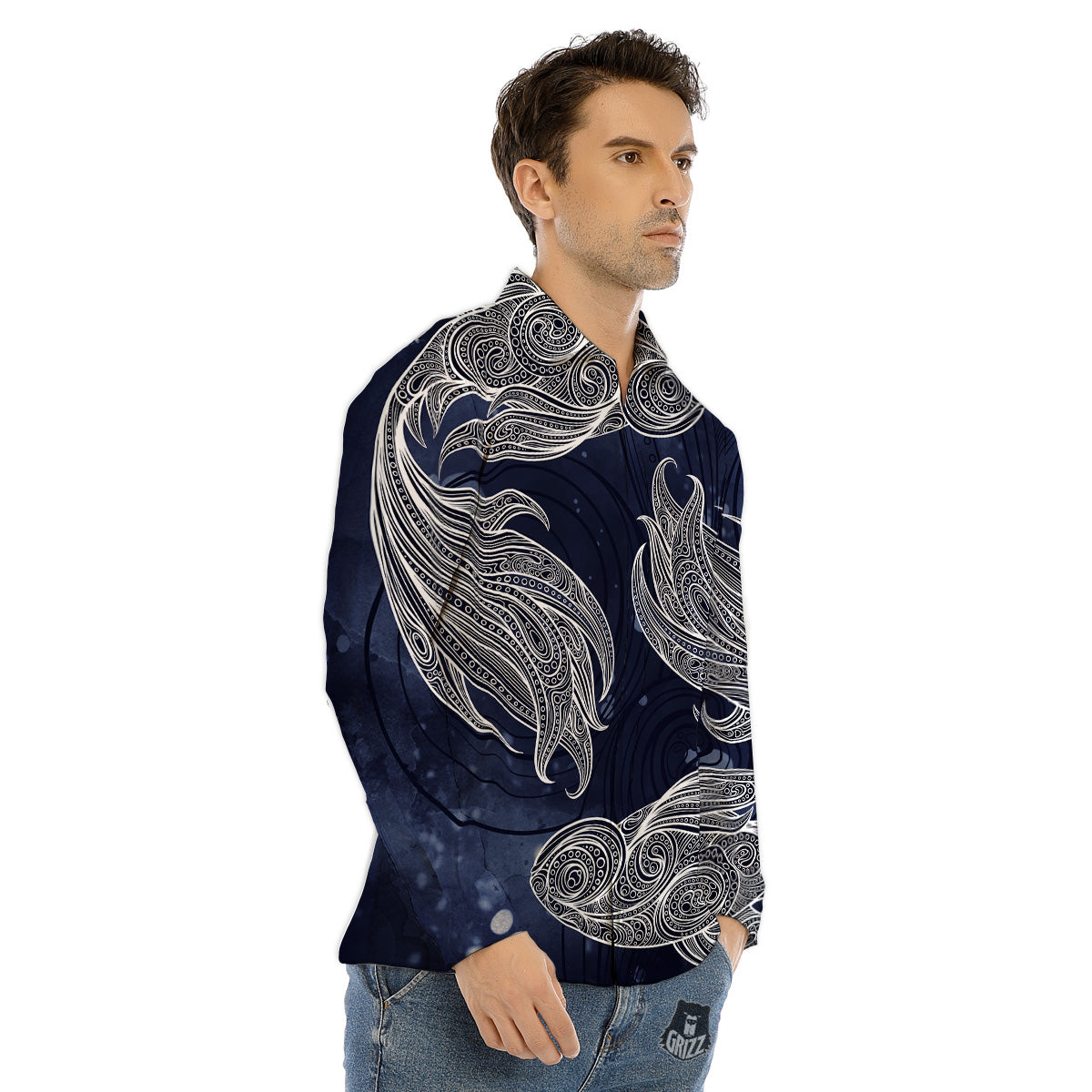 Fish Bohemian Spiritual Print Men's Dress Shirts-grizzshop