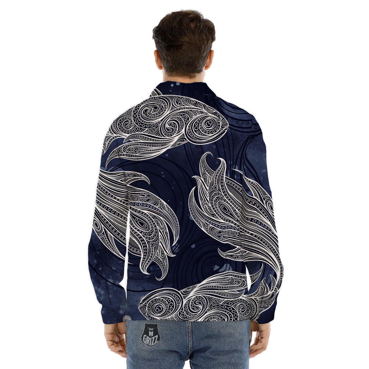 Fish Bohemian Spiritual Print Men's Dress Shirts-grizzshop