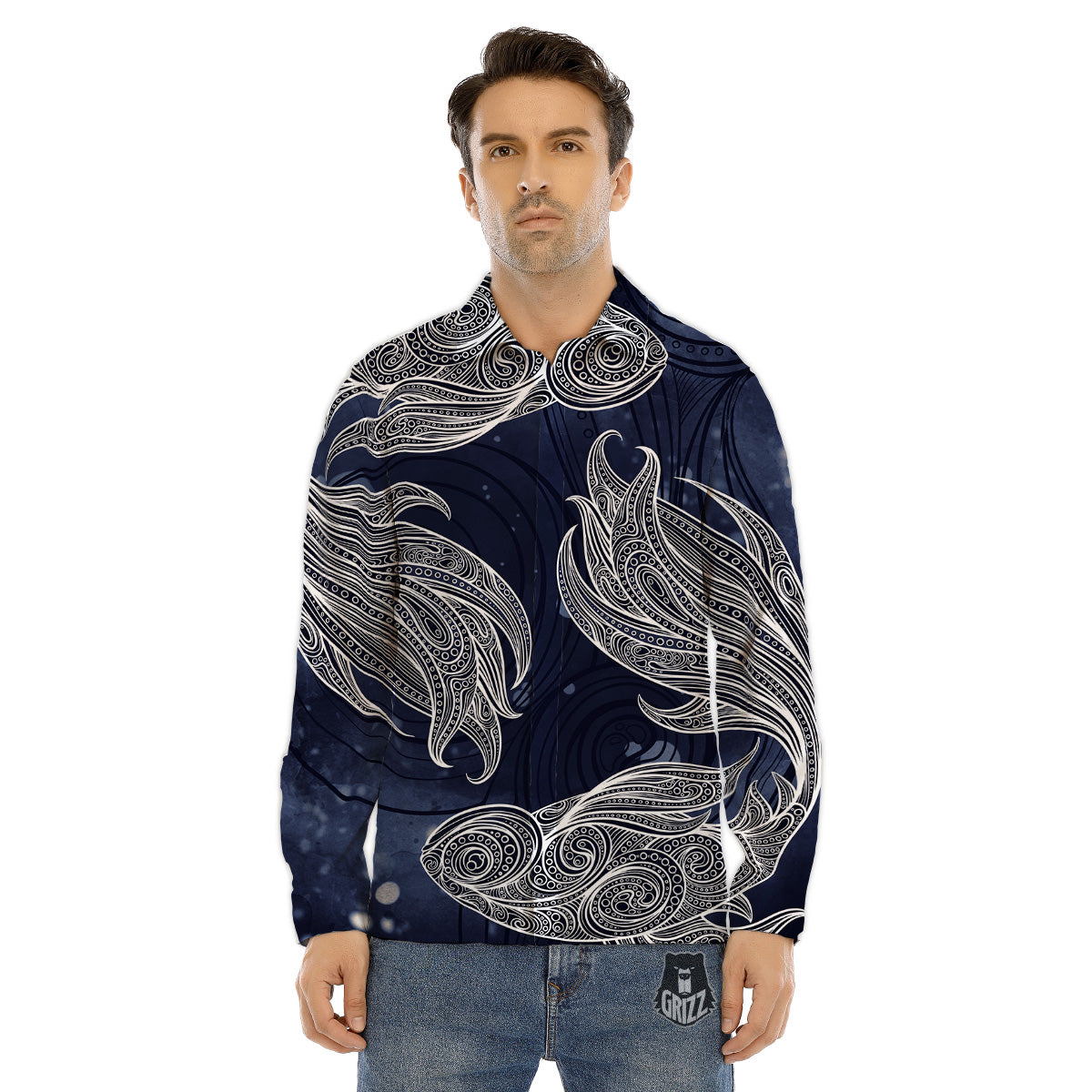 Fish Bohemian Spiritual Print Men's Dress Shirts-grizzshop