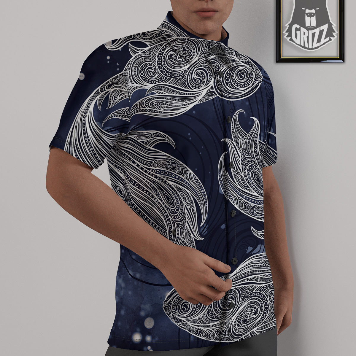 Fish Bohemian Spiritual Print Untucked Shirts-grizzshop