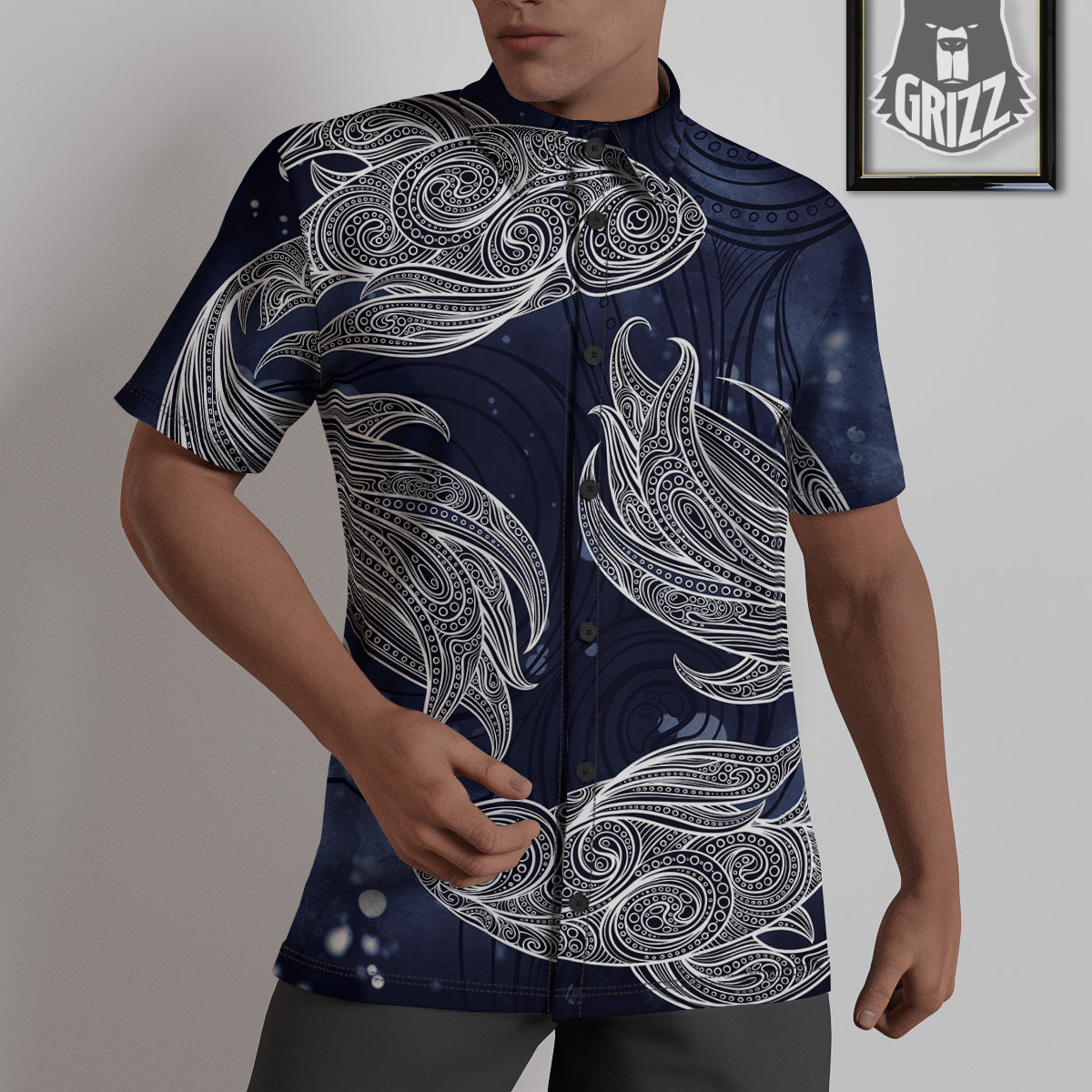 Fish Bohemian Spiritual Print Untucked Shirts-grizzshop