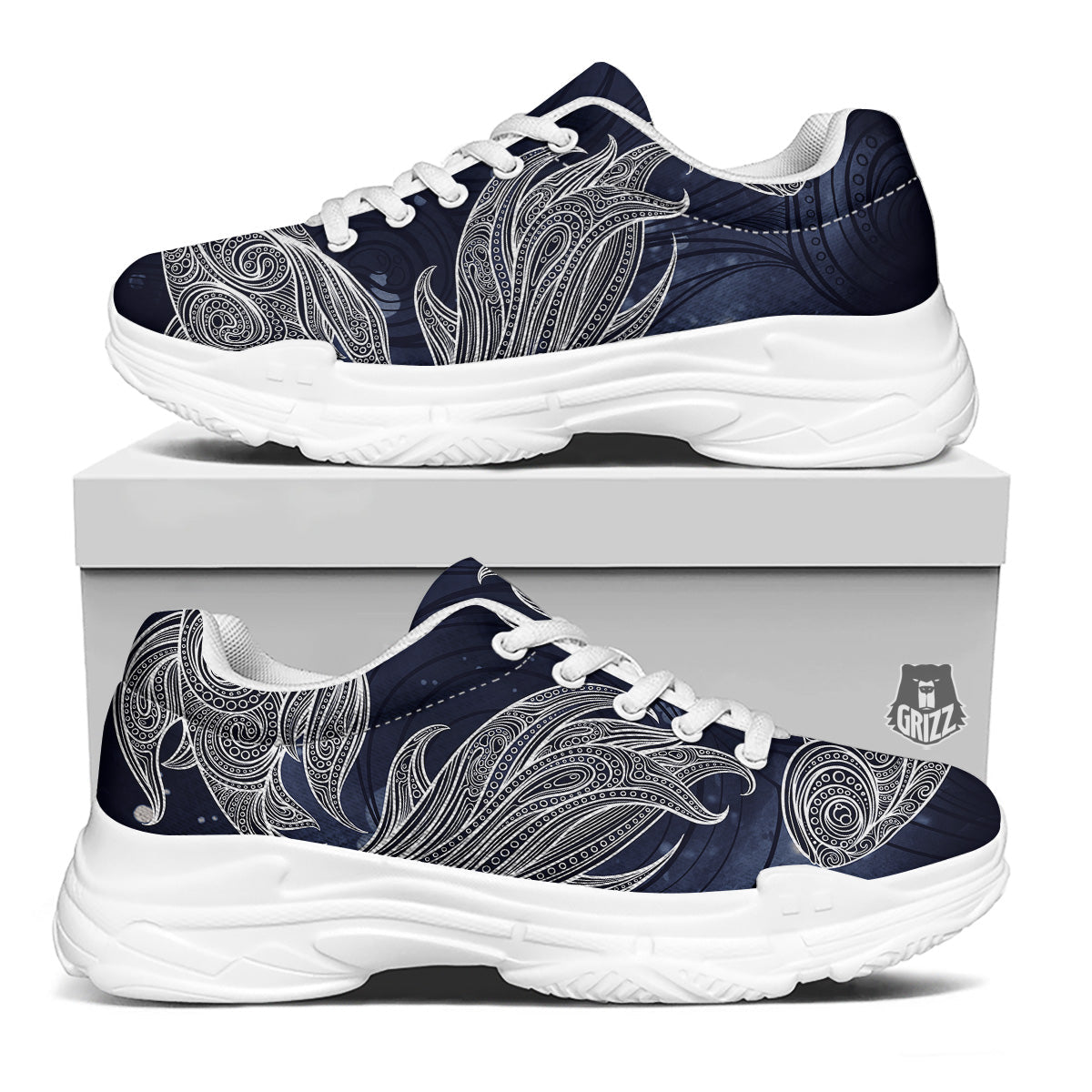 Fish Bohemian Spiritual Print White Chunky Shoes-grizzshop