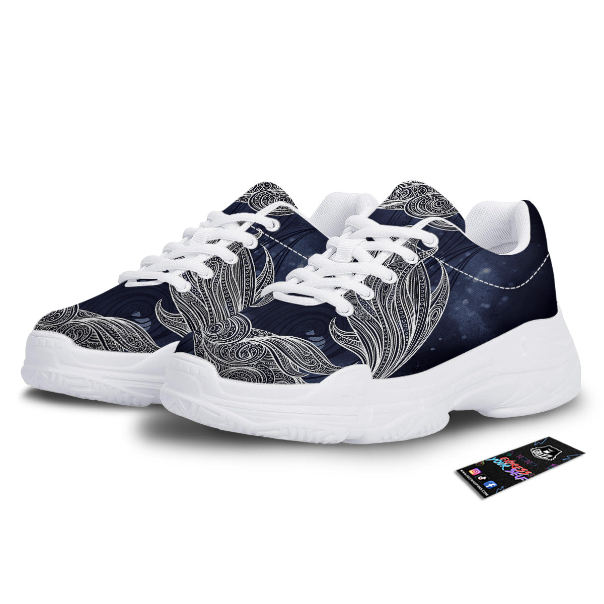 Fish Bohemian Spiritual Print White Chunky Shoes-grizzshop