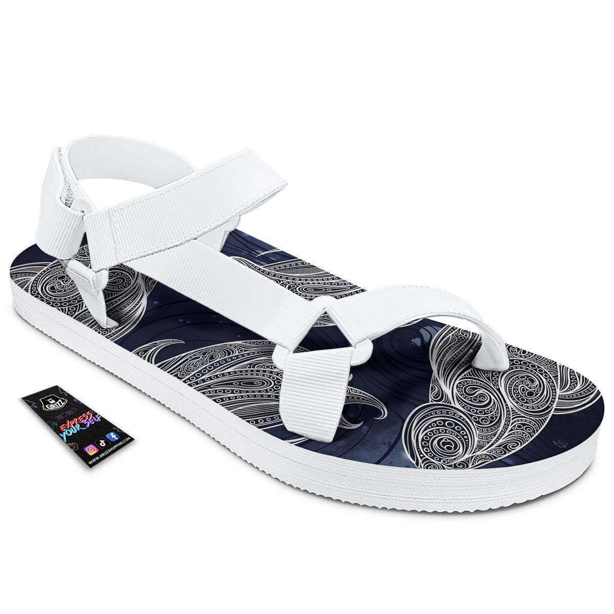 Fish Bohemian Spiritual Print White Open Toe Sandals-grizzshop