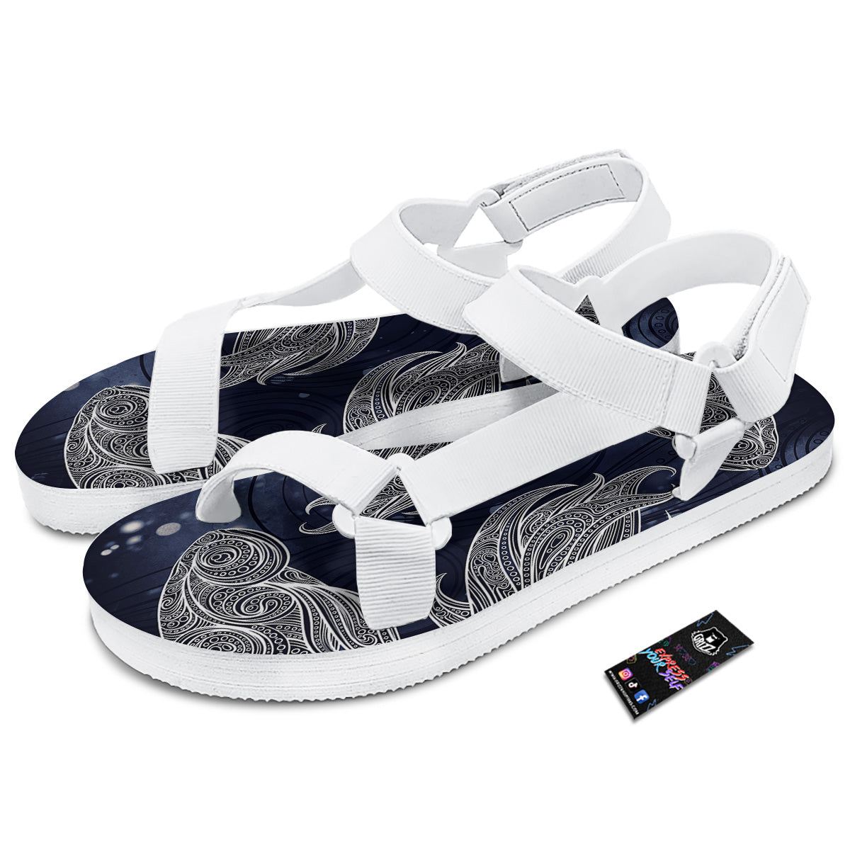 Fish Bohemian Spiritual Print White Open Toe Sandals-grizzshop