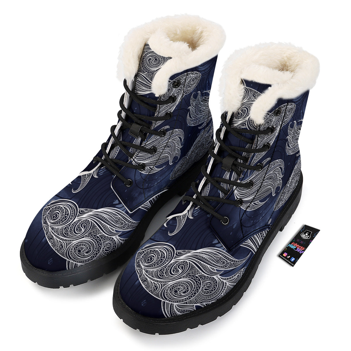 Fish Bohemian Spiritual Print Winter Boots-grizzshop