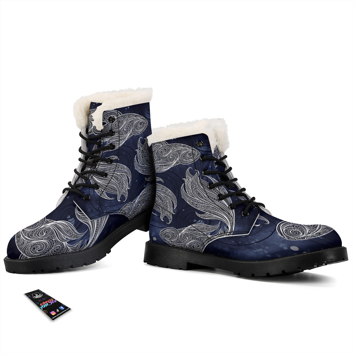 Fish Bohemian Spiritual Print Winter Boots-grizzshop