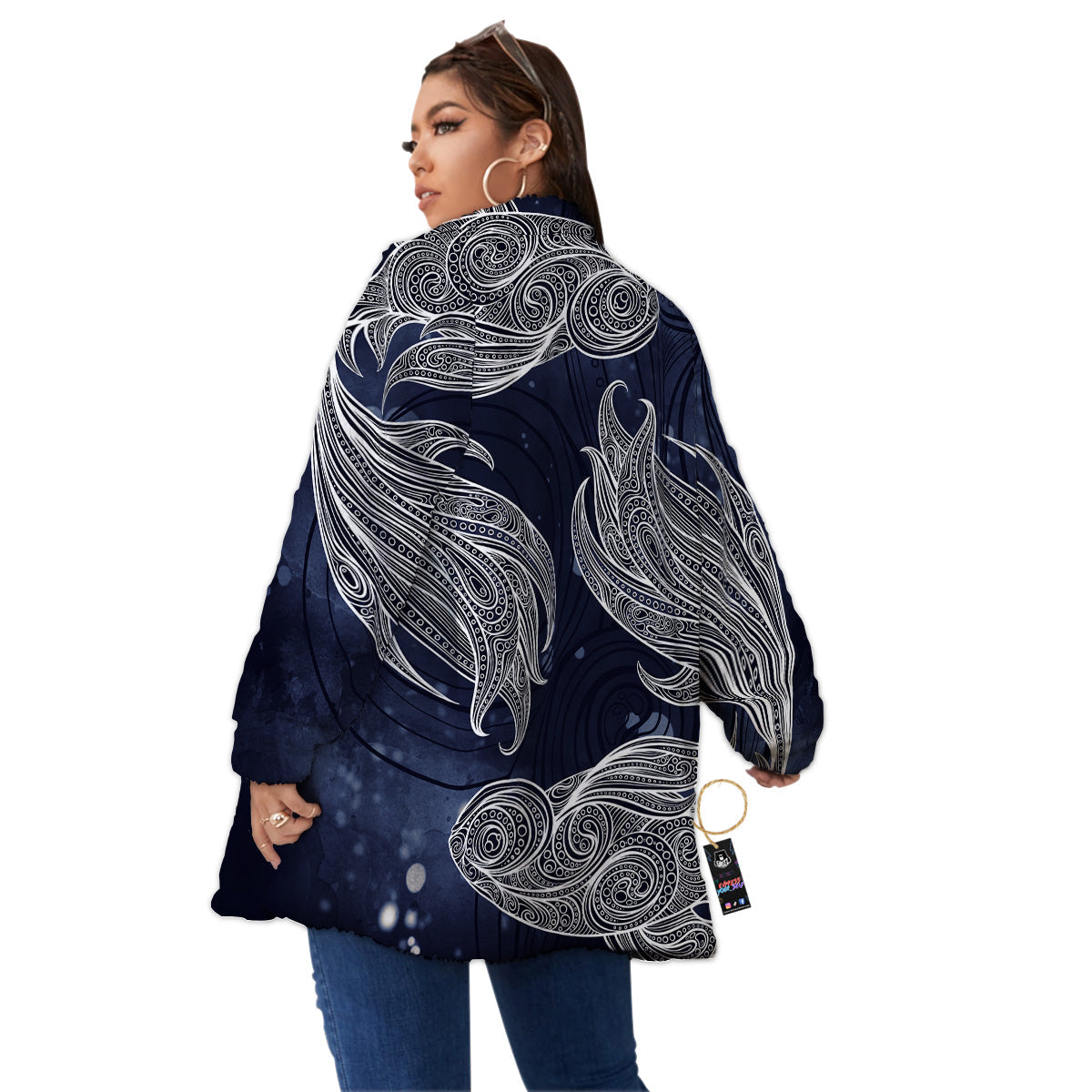 Fish Bohemian Spiritual Print Women's Sherpa Jacket-grizzshop