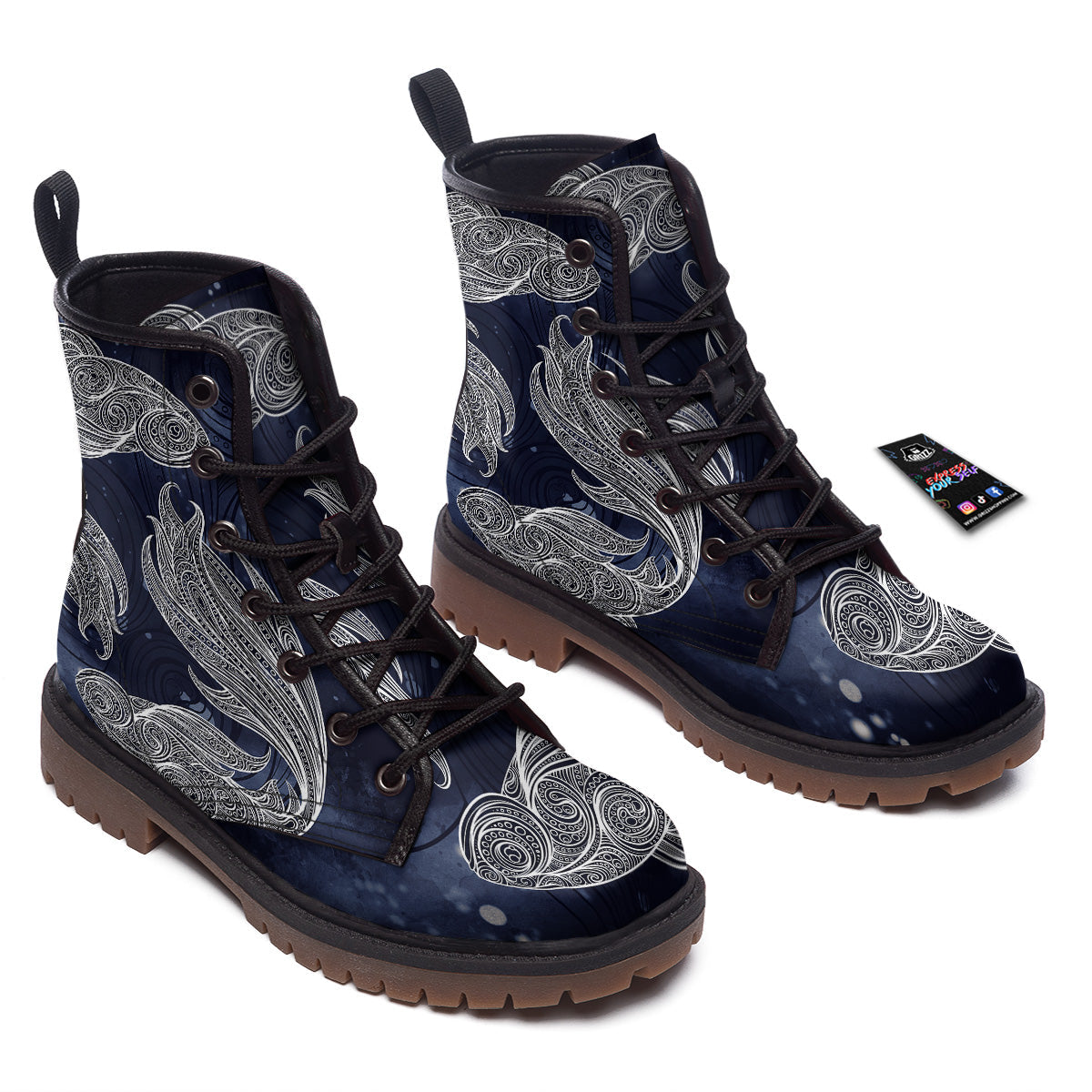 Fish Bohemian Spiritual Print Work Boots-grizzshop