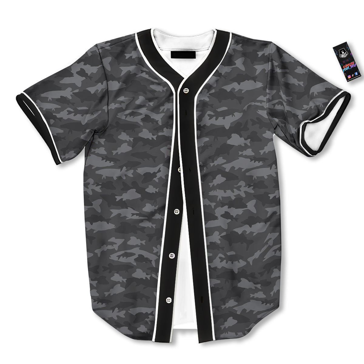 Fish Camouflage Grey Print Pattern Baseball Jersey-grizzshop