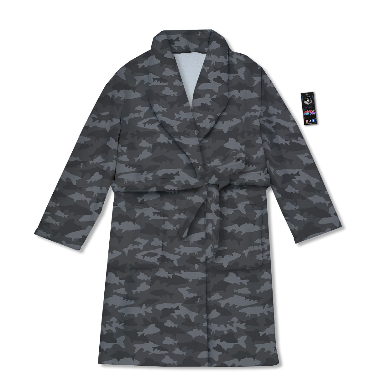 Fish Camouflage Grey Print Pattern Bathrobe-grizzshop