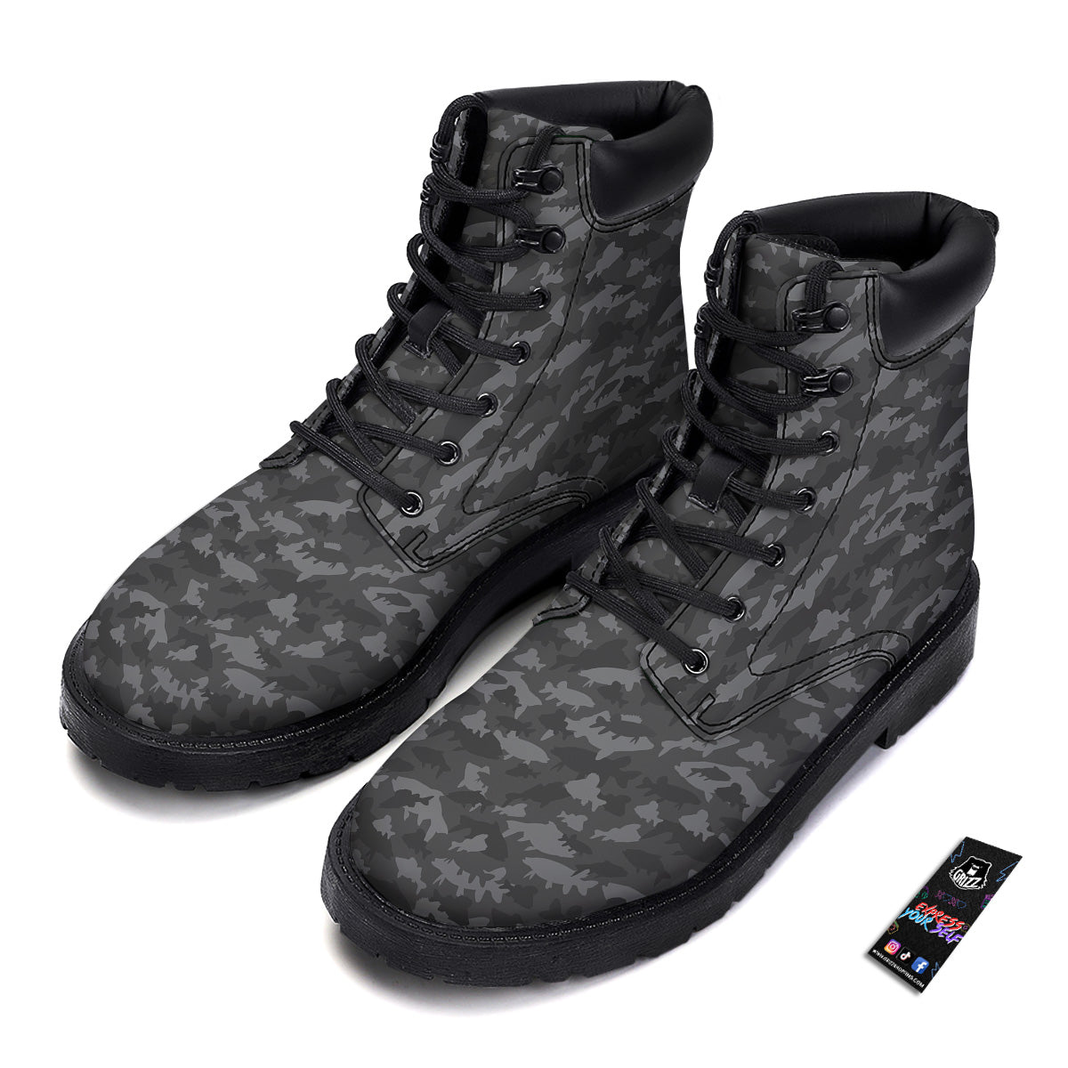 Fish Camouflage Grey Print Pattern Boots-grizzshop