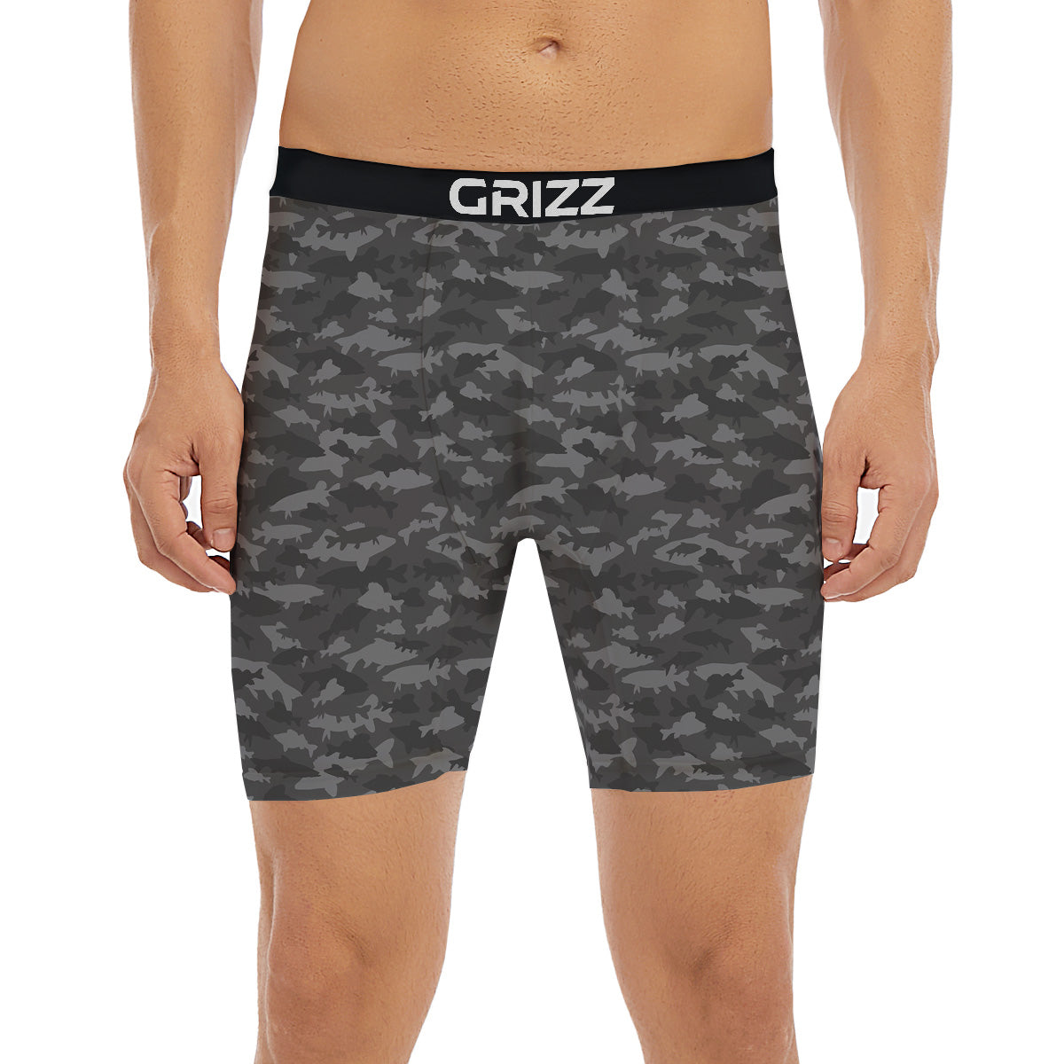 Fish Camouflage Grey Print Pattern Boxer Briefs-grizzshop