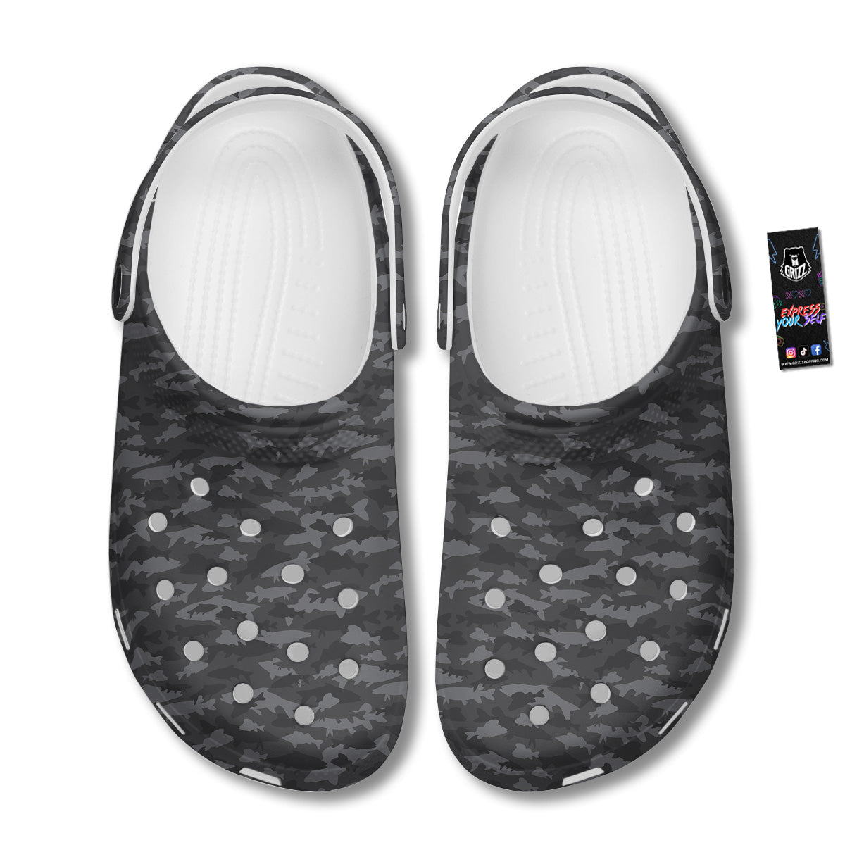Fish Camouflage Grey Print Pattern Clog-grizzshop