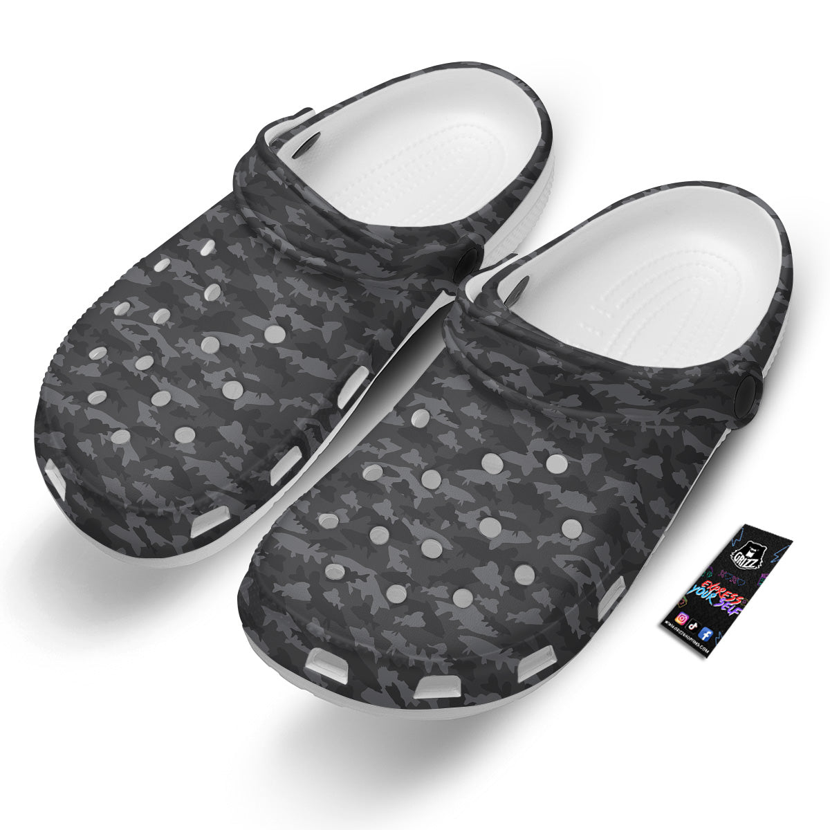 Fish Camouflage Grey Print Pattern Clog-grizzshop