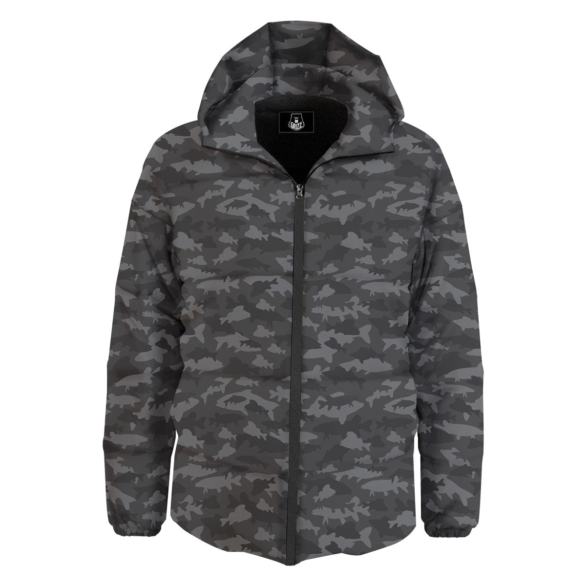 Fish Camouflage Grey Print Pattern Down Jacket-grizzshop